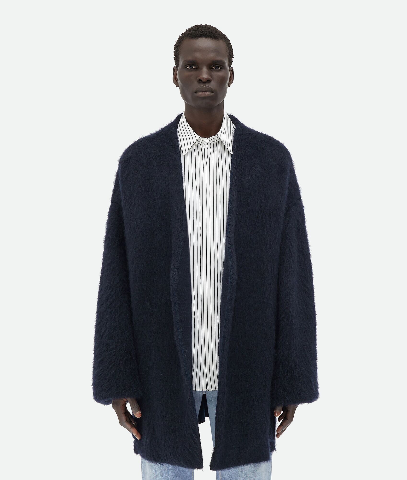 Bottega Veneta V-neck Oversize Wool Blend Cardigan In Blue