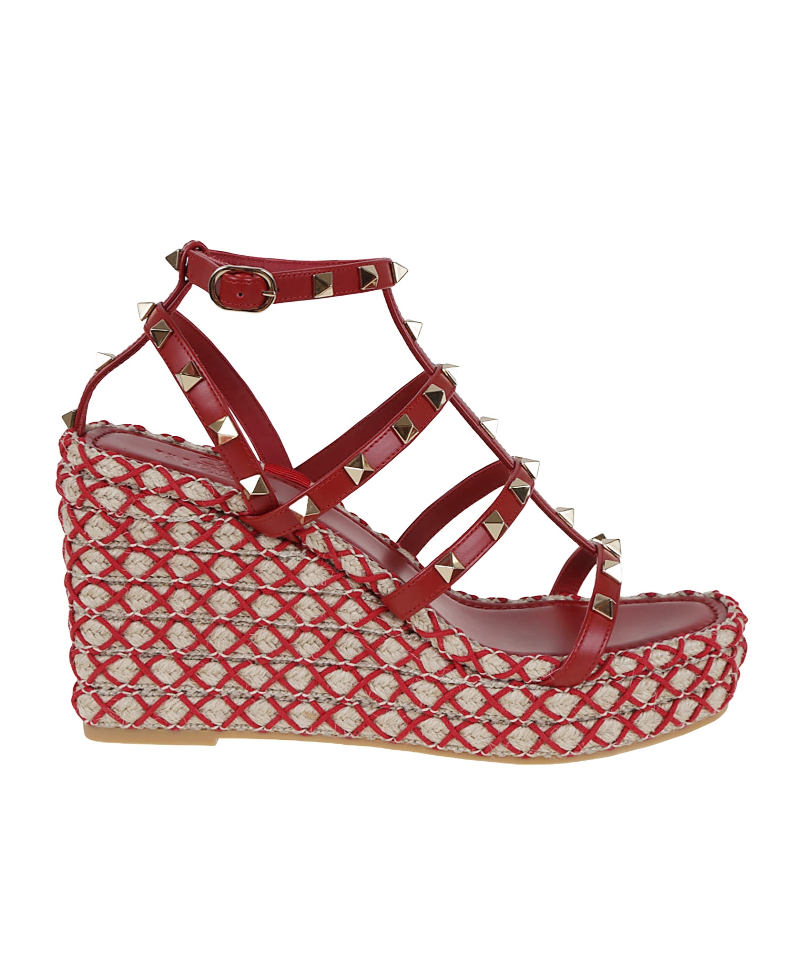 Valentino 95mm Studded Cage Heeled Espadrilles In Red
