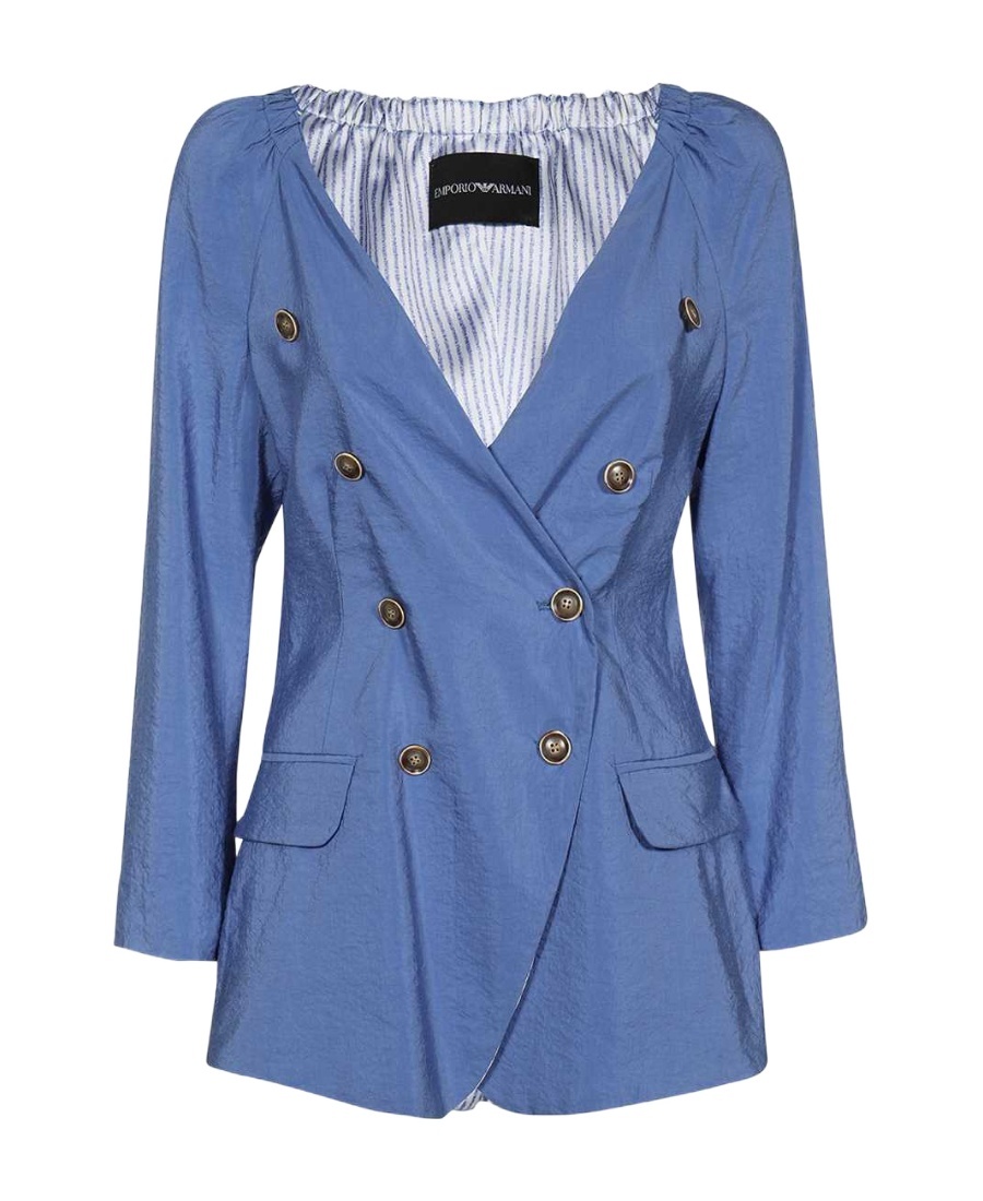 Emporio Armani Double-breasted Silk Jacket In Blue