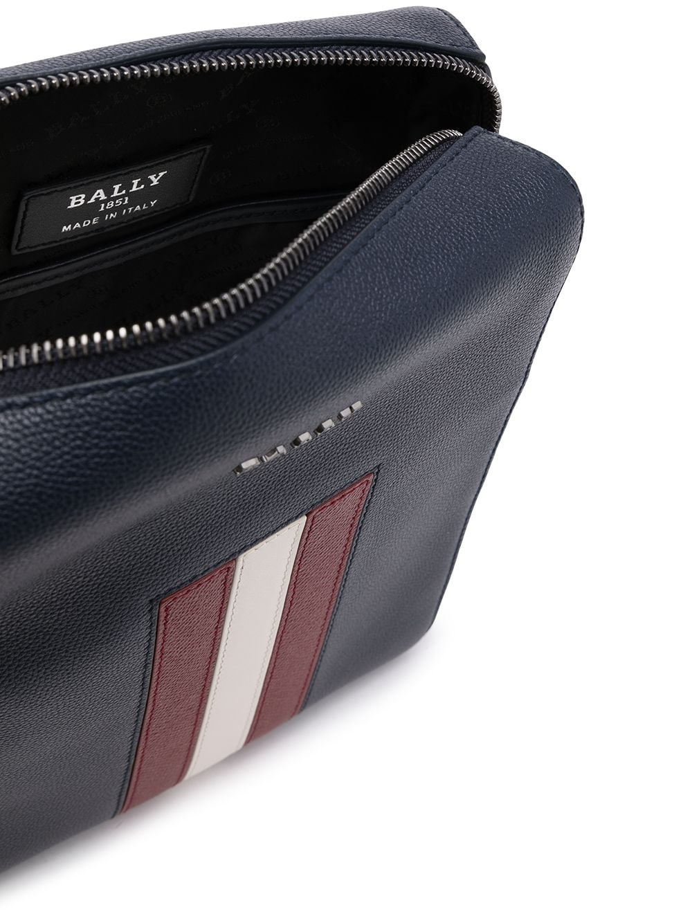 Bally Navy Blue Striped Detail Litchi Striped Satchel In Black