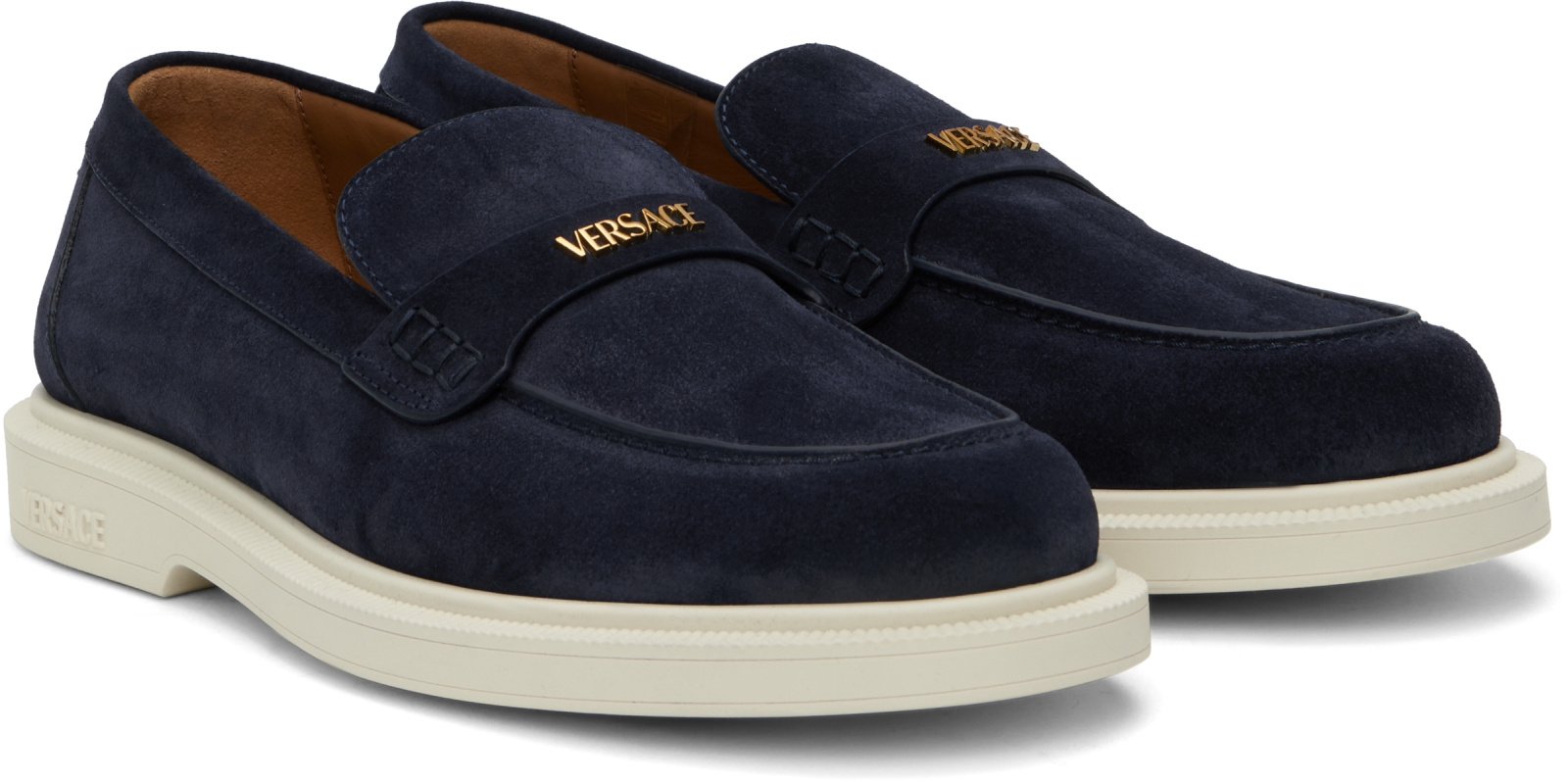 Versace Logo Loafers In Blue