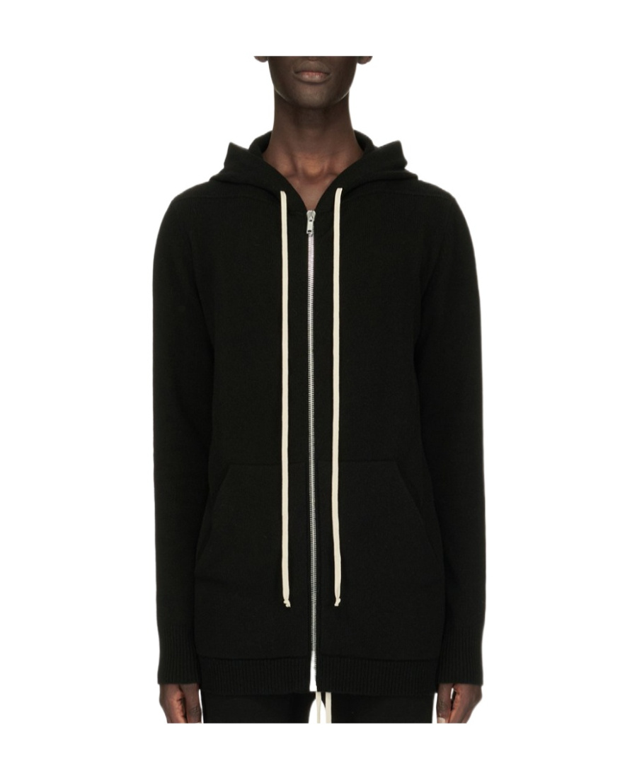 Rick Owens Cashmere Knitted Longline Hoodie In Black