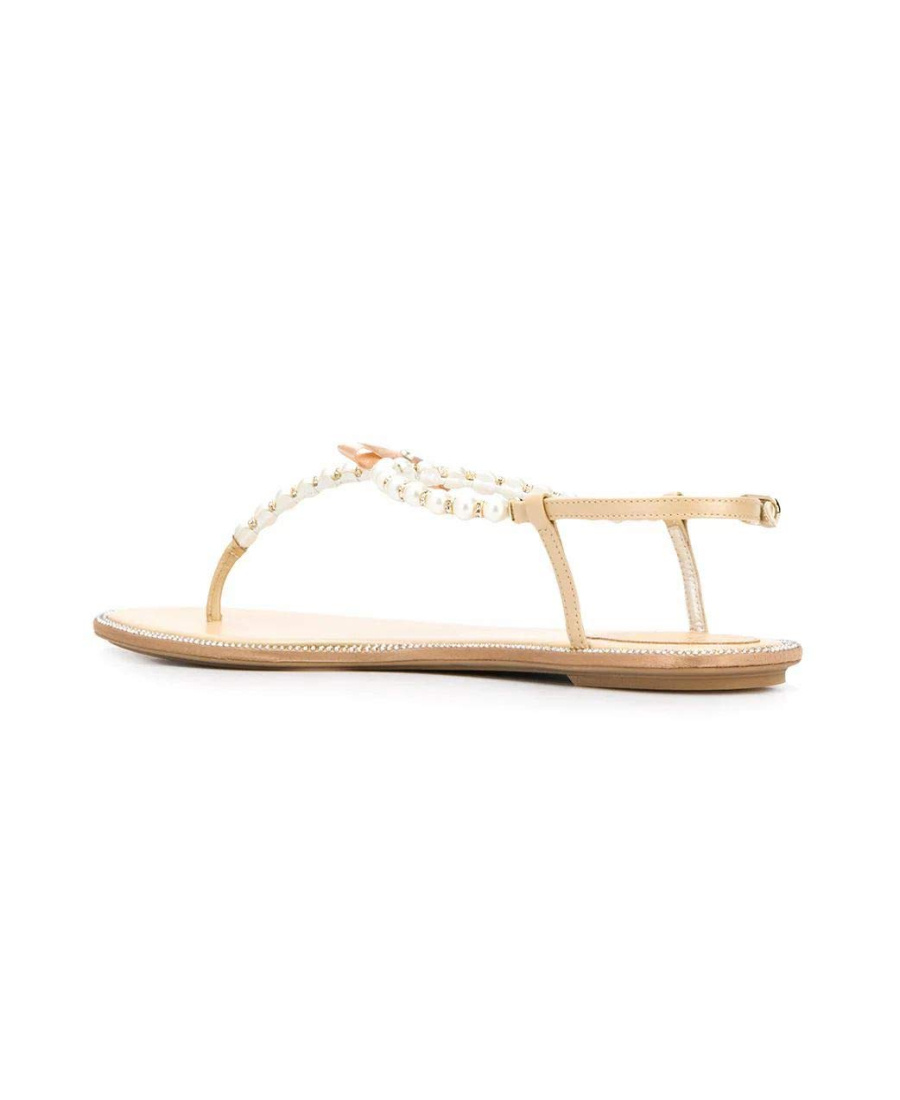 René Caovilla Embellished Thong Sandals In Nude