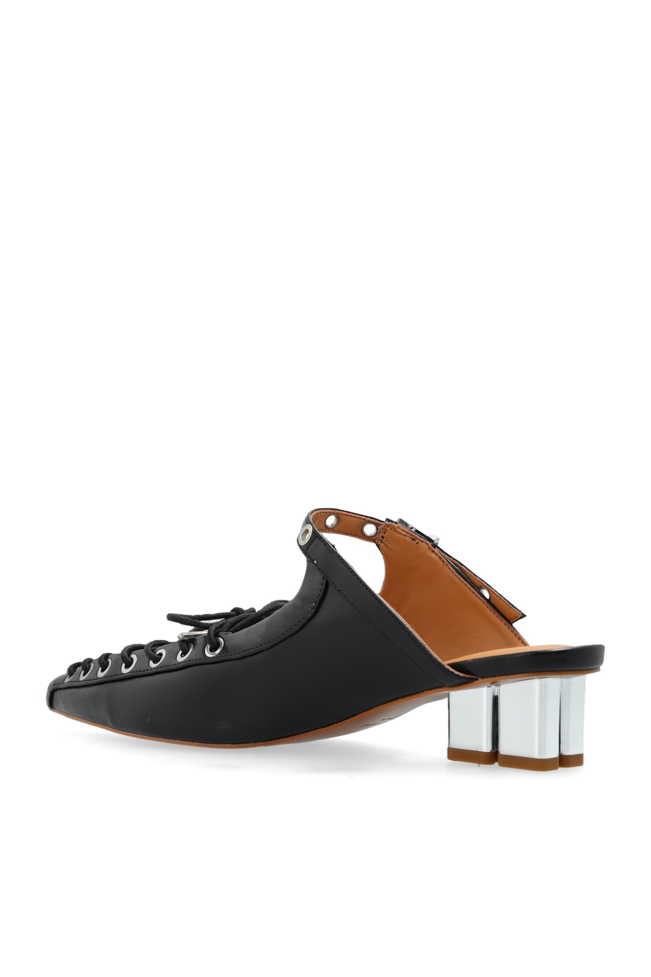 Shop Ganni Black Oleatex Lace-up Mules