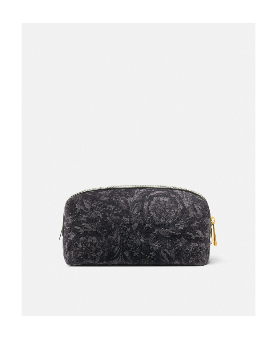 Versace Logo-embroidered Jacquard Zip-up Toiletry Bag In Black