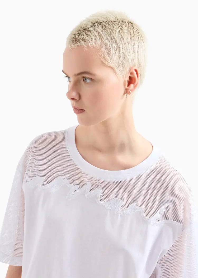 Armani Exchange Net Spliced T-shirt In White
