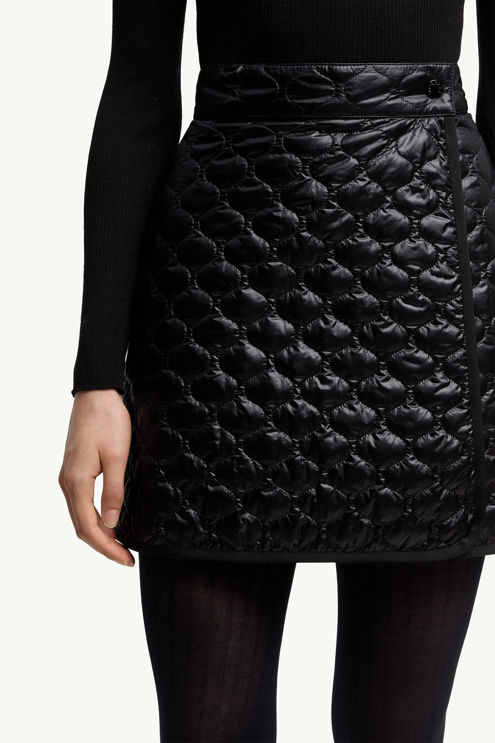Moncler Quilted Black Skirt With Glossy Finish And Wrap Style In Black