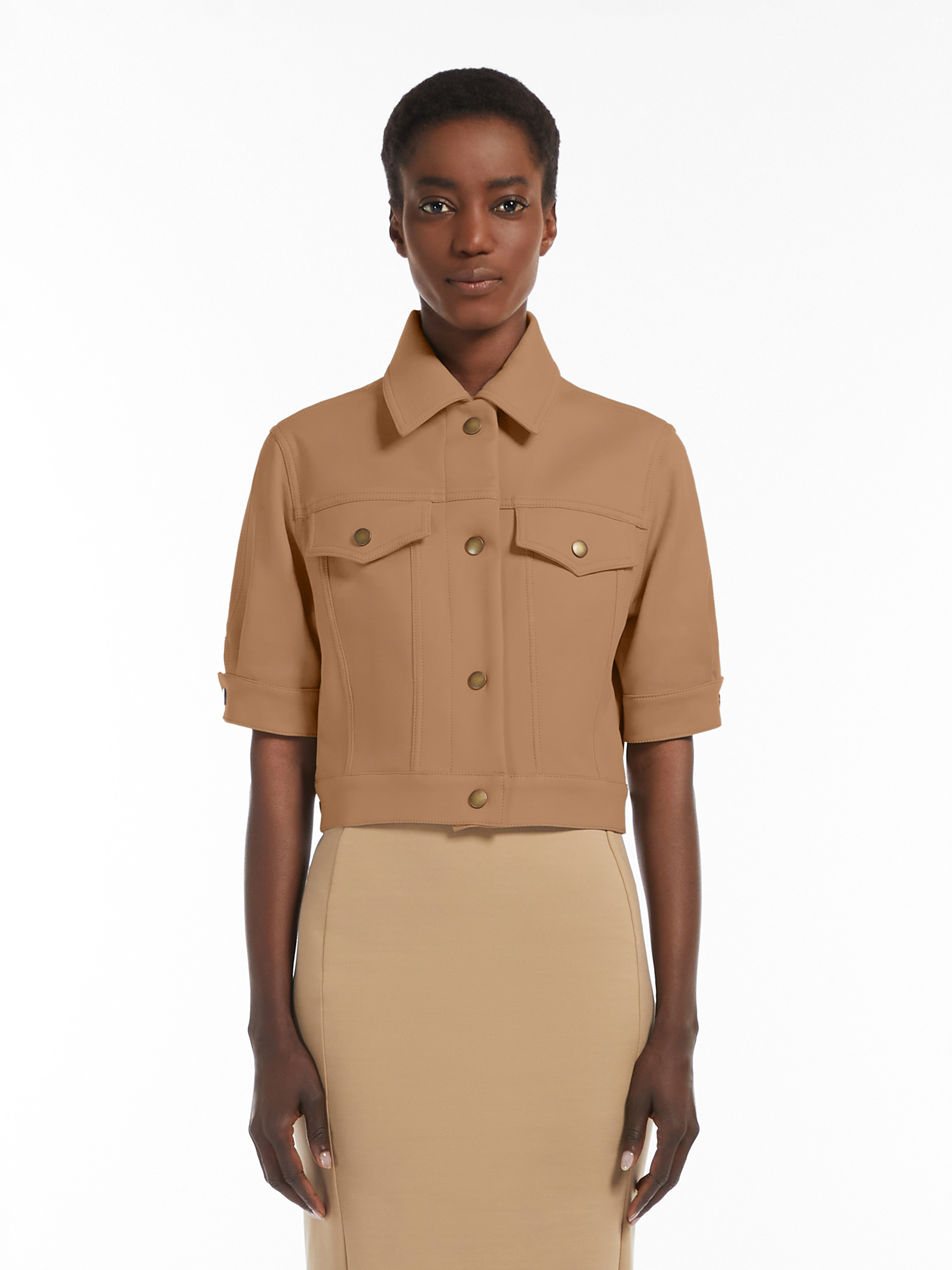 Max Mara Short Sleeve Denim Jacket In Nude