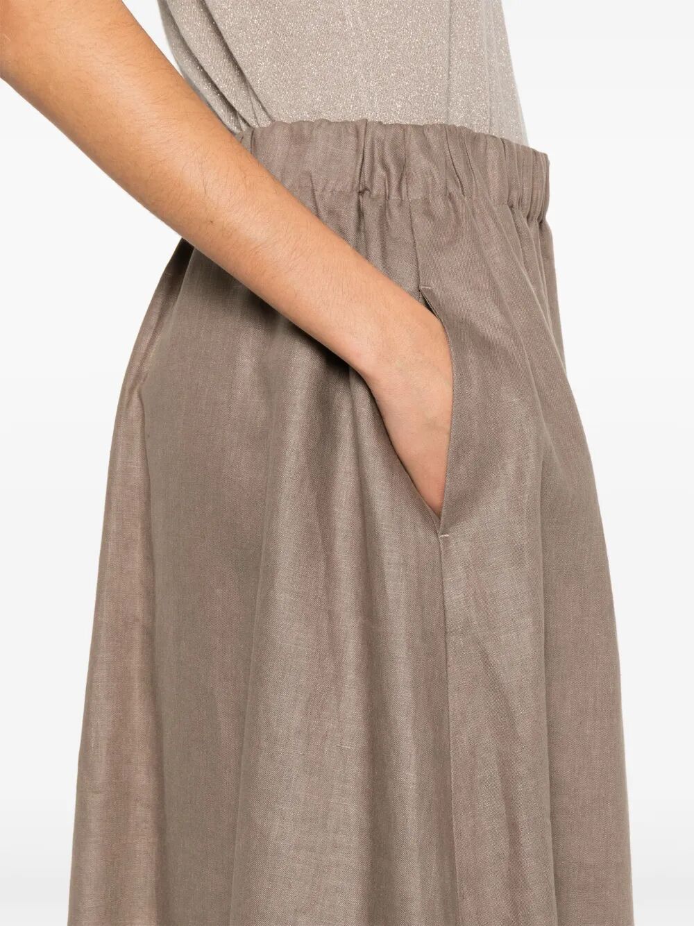 Brunello Cucinelli Linen Midi Skirt In Gray