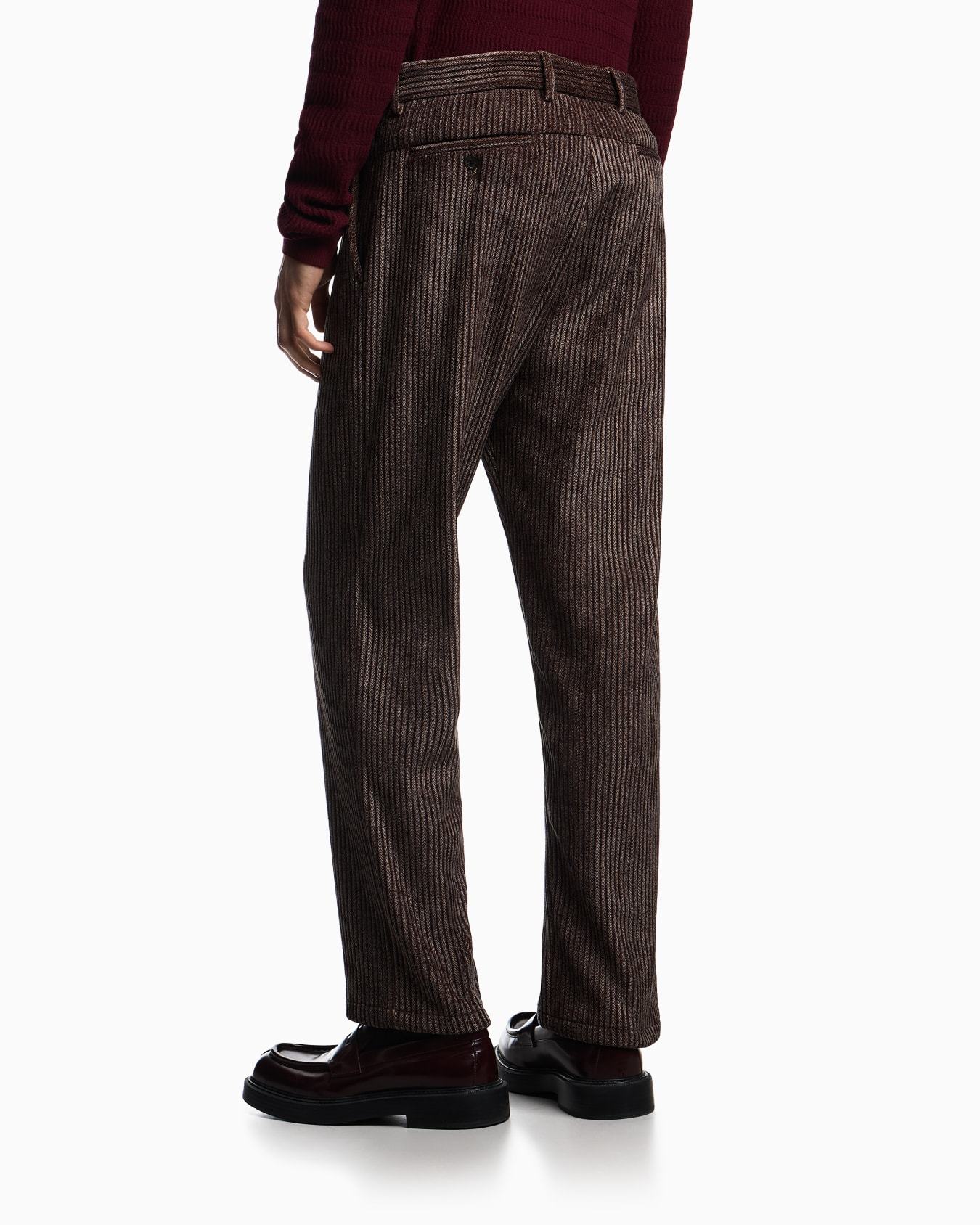 Emporio Armani Regular Fit Textured Brown Stretch Pants In Brown