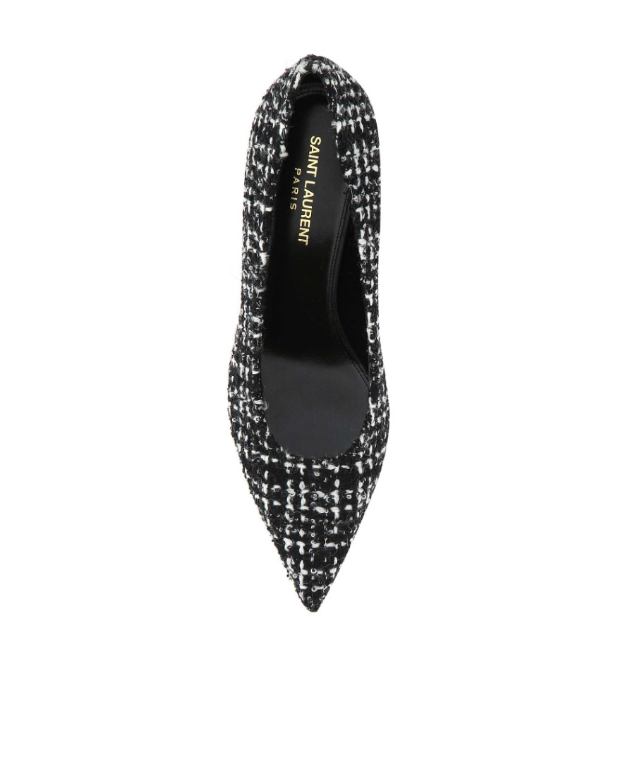 Saint Laurent Tweed Pointed Pumps In Black