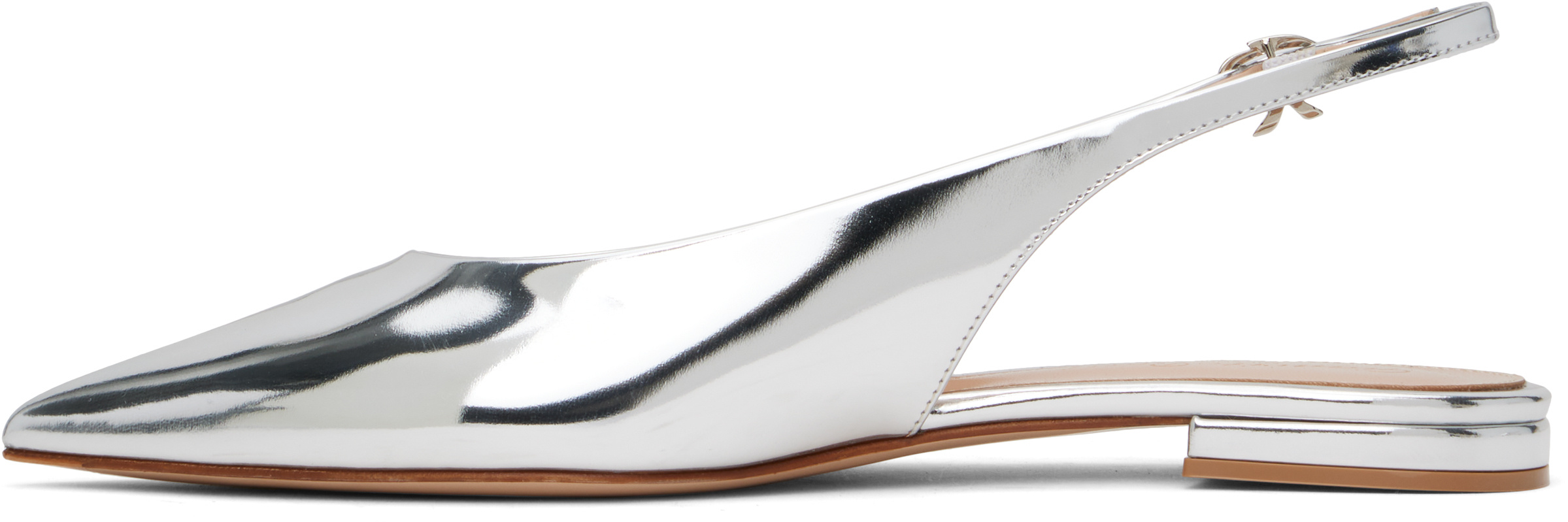 Gianvito Rossi Robbie Metallic Leather Slingback Flats In Silver