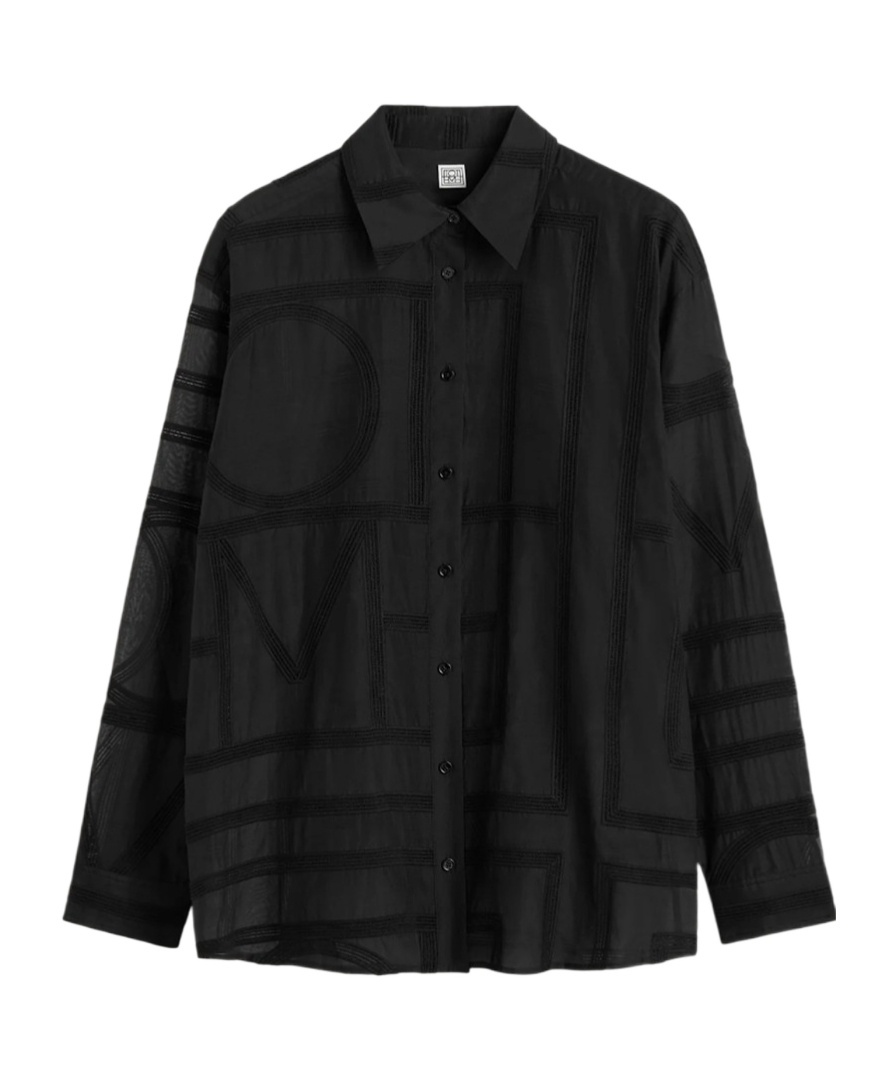 Totême Embroidered Organic Cotton And Silk-blend Voile Shirt In Black