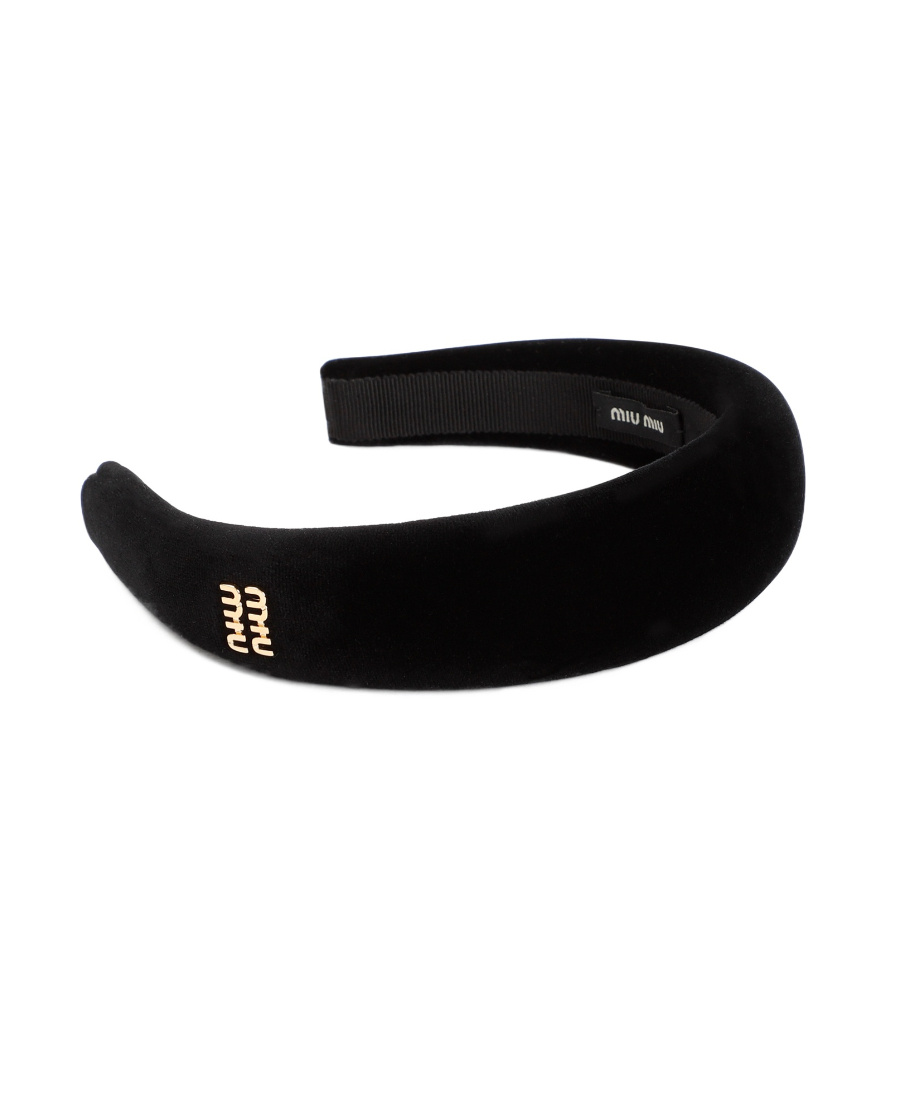 MIU MIU MIU MIU LOGO-EMBELLISHED VELVET HEADBAND