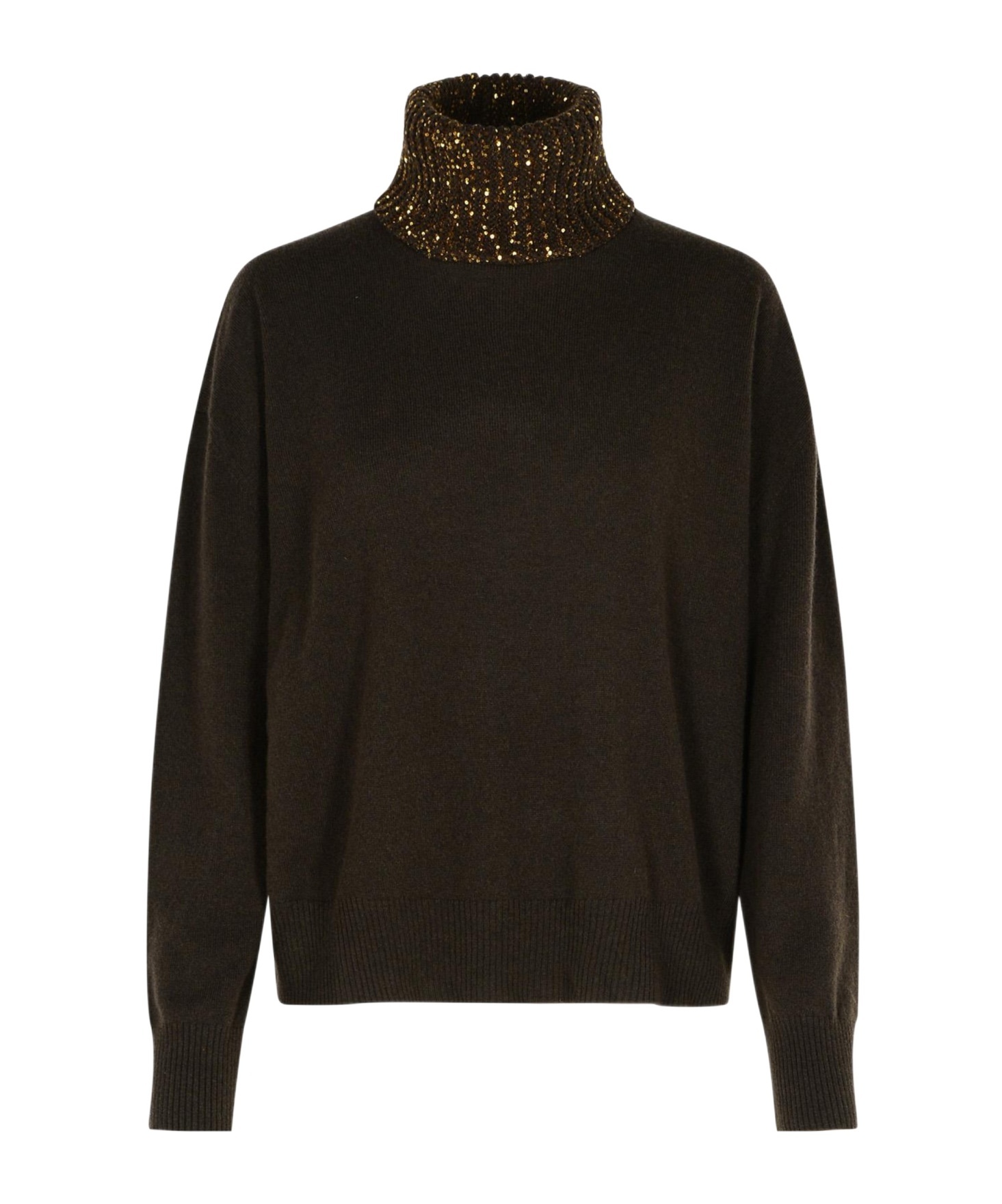 Fabiana Filippi Brown Wool Blend Turtleneck Sweater In Black