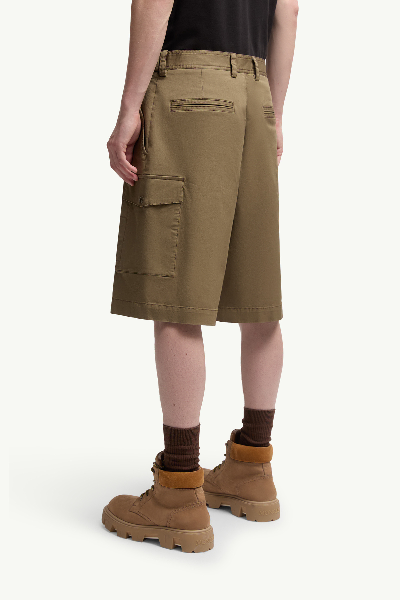 Moncler Cappuccino Stretch Cotton Bermuda Shorts In Neutral