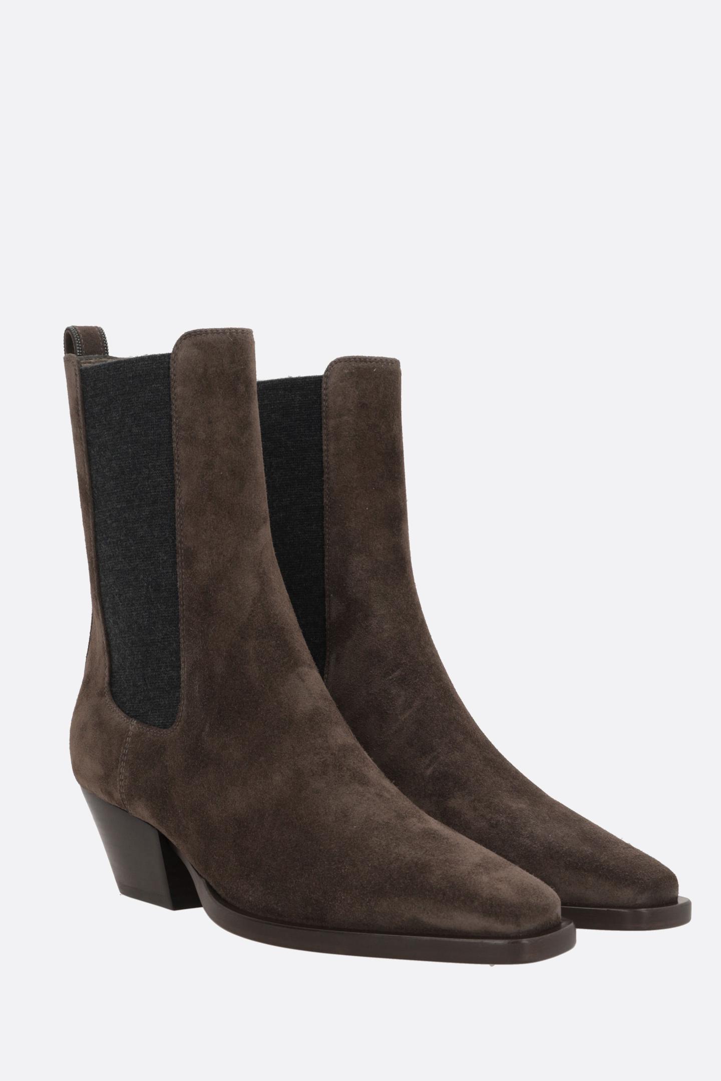 Brunello Cucinelli Square Toe Ankle Boots In Black
