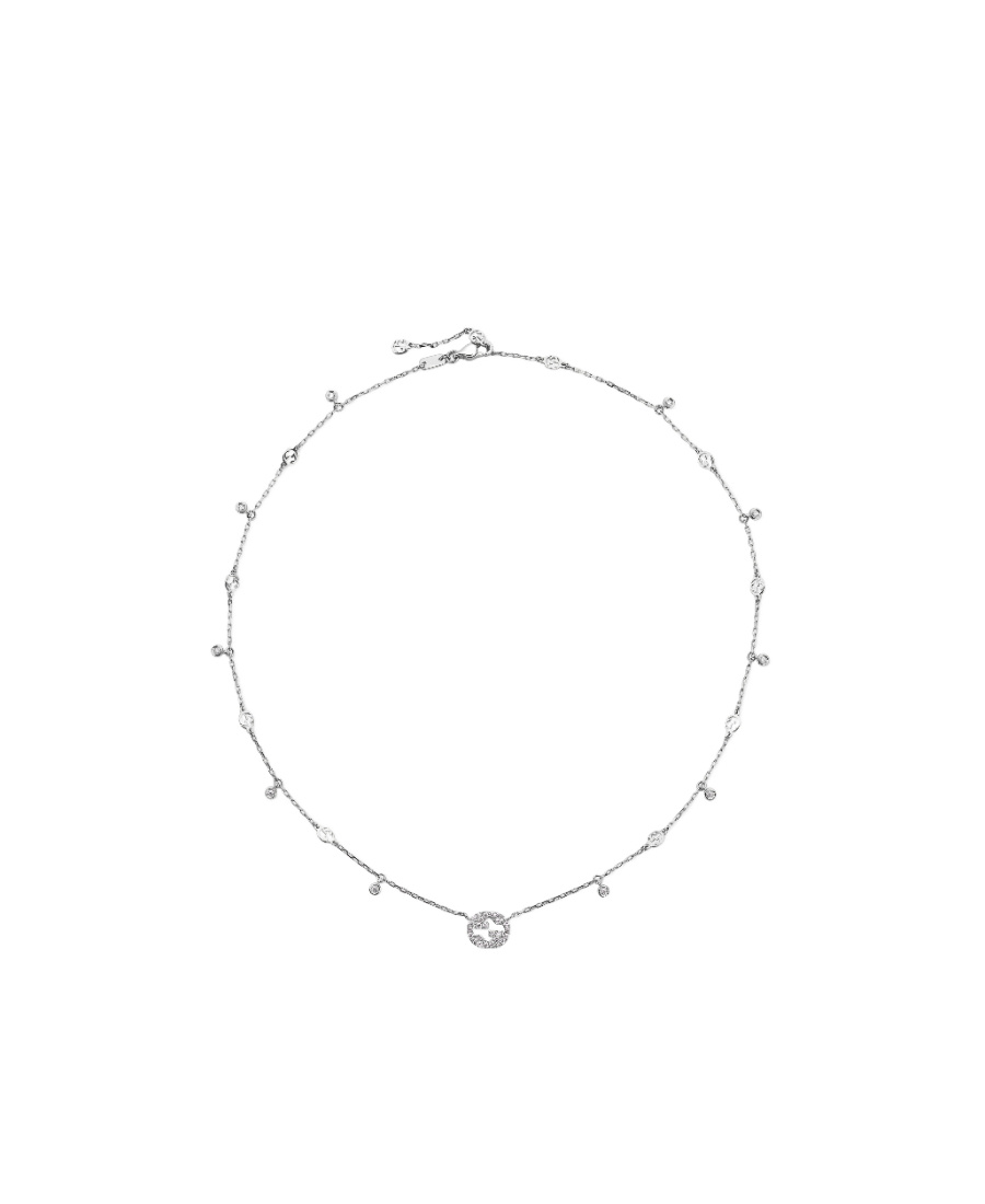 Gucci Interlocking G 18ct White Gold 0.27ct Diamond Necklace - Ybb729402003