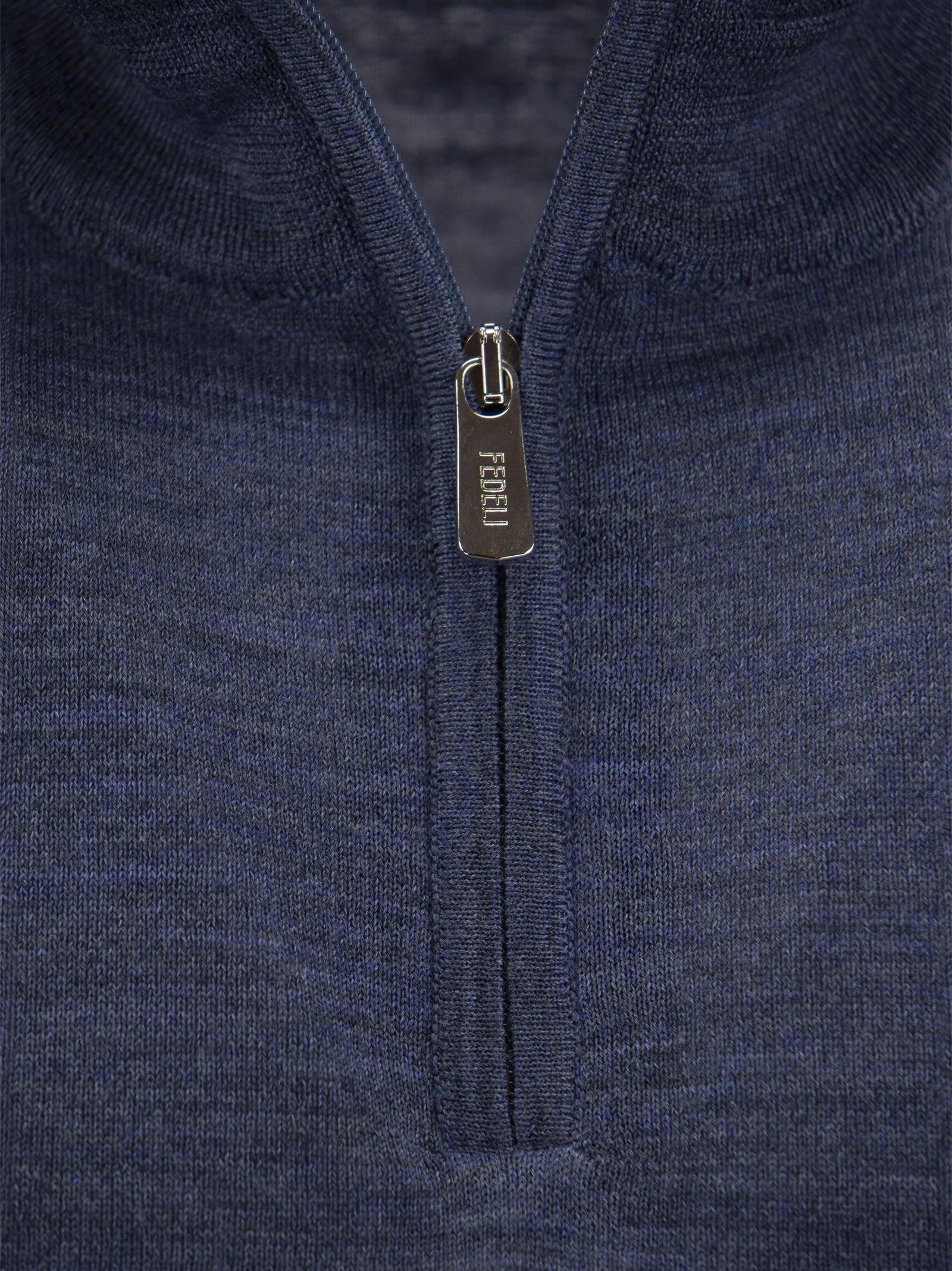 Fedeli Long-sleeved Semi-zipper Sweater In Blue