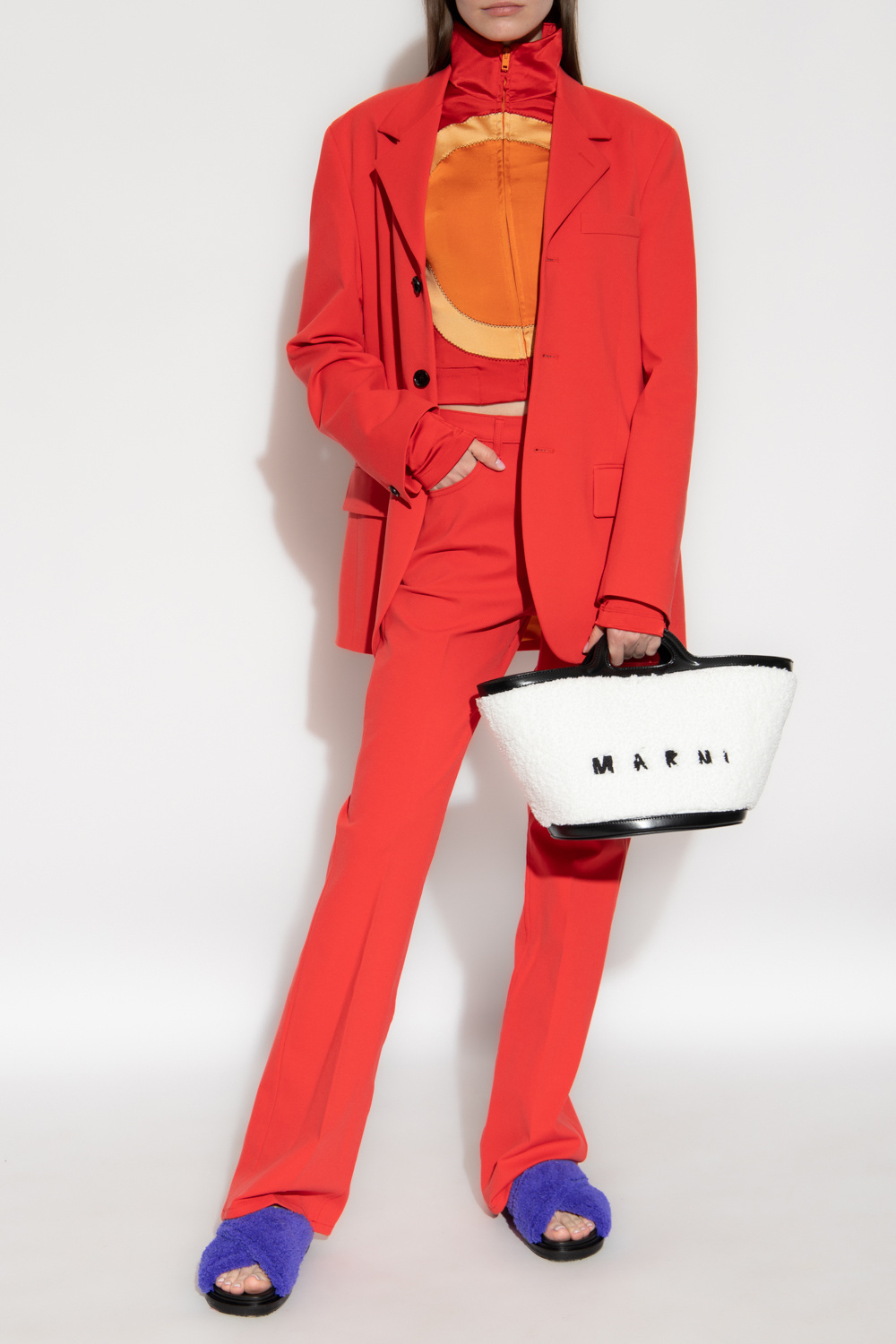 Marni Pressed Crease Flared Trousers In Red