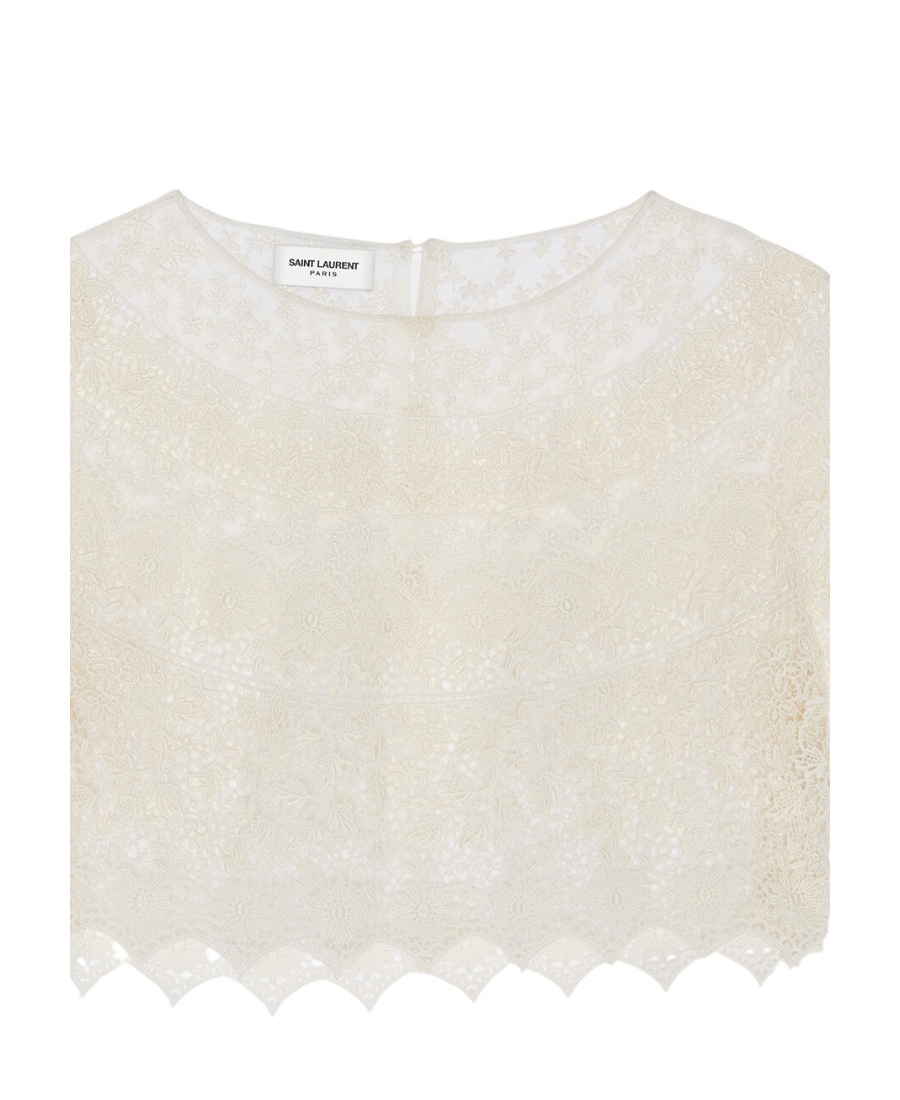 Saint Laurent Short Embroidered Lace Blouse In White