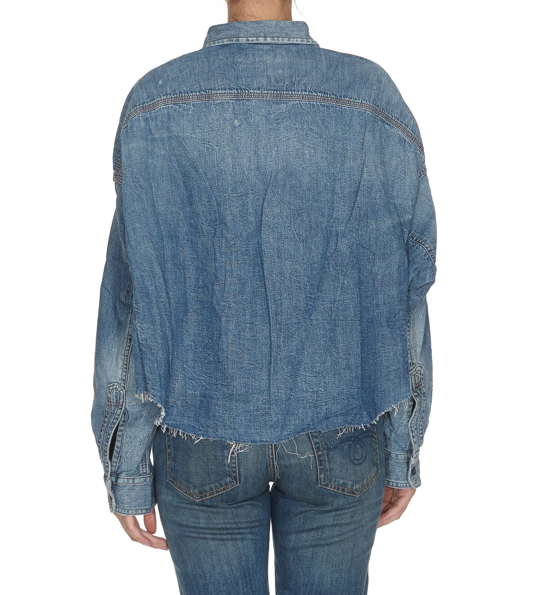 R13 Denim Jacket With Tears T-shirt In Blue