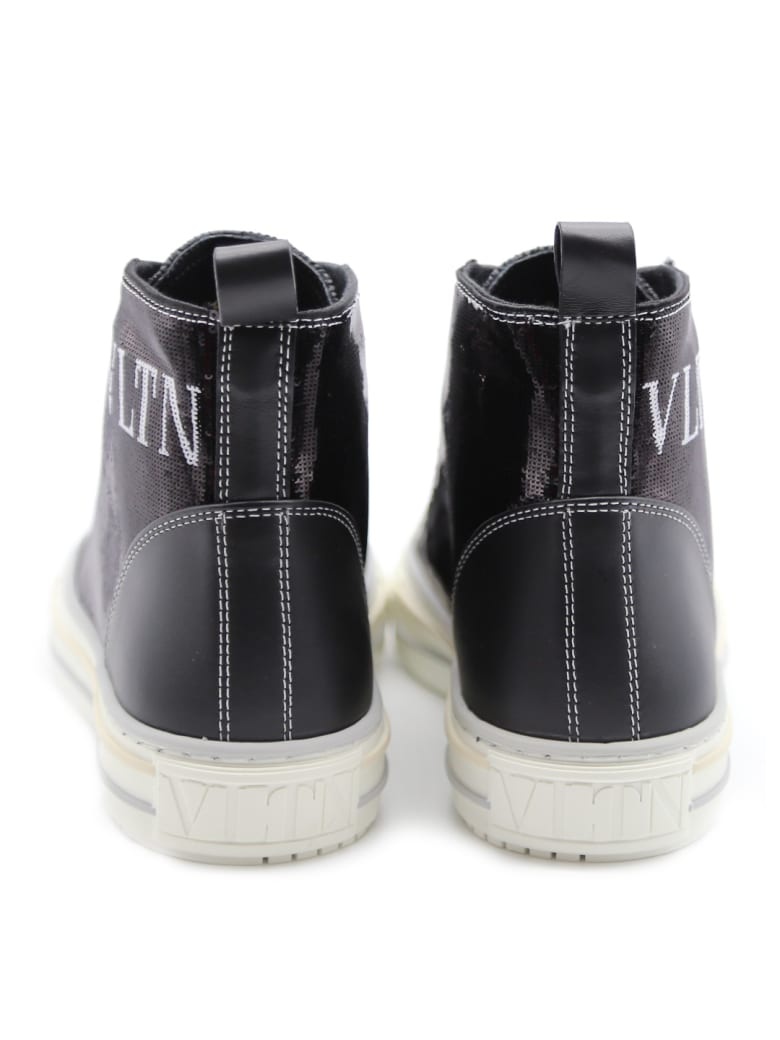 Valentino Sequins Inlaid High-top Casual Sneakers In Black