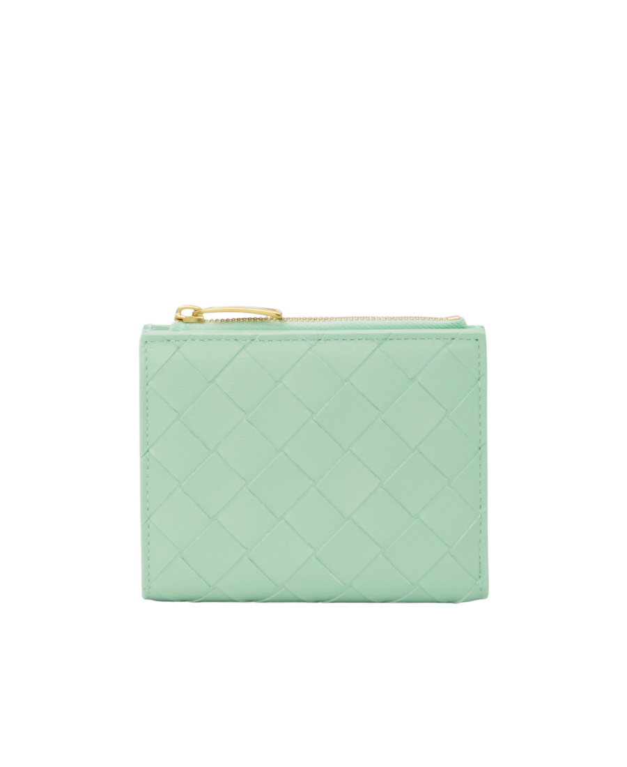 Bottega Veneta Small Woven Zipper Wallet In Green