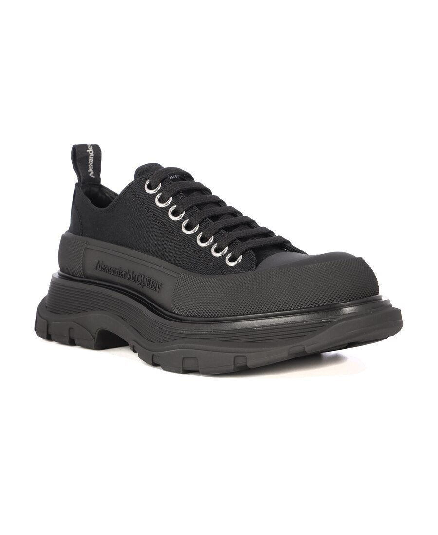 Alexander Mcqueen Black Canvas Tread Slick Platform Low Sneakers In Black