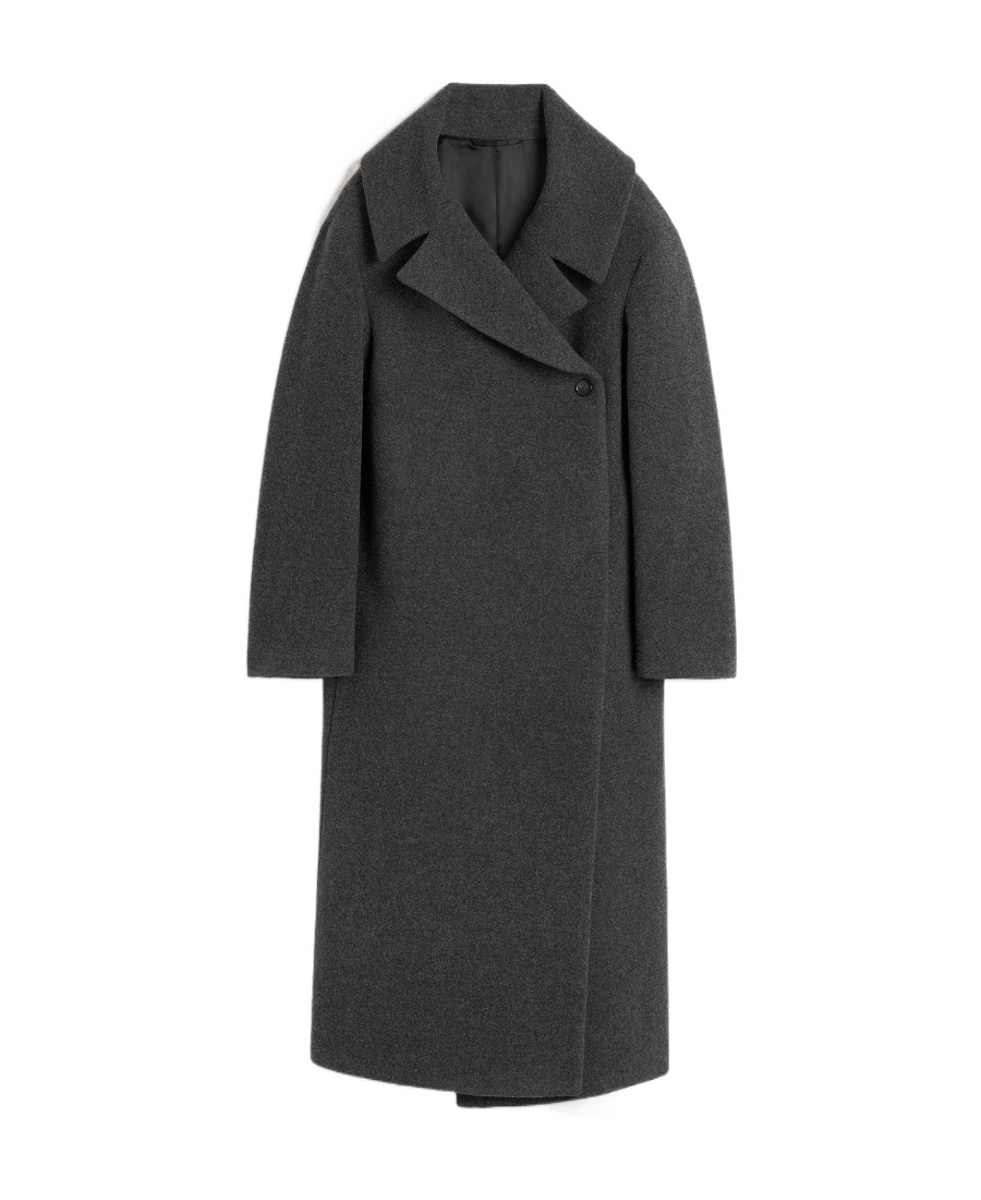 Totême Felt Wrap Coat Dark Grey Melange In Black