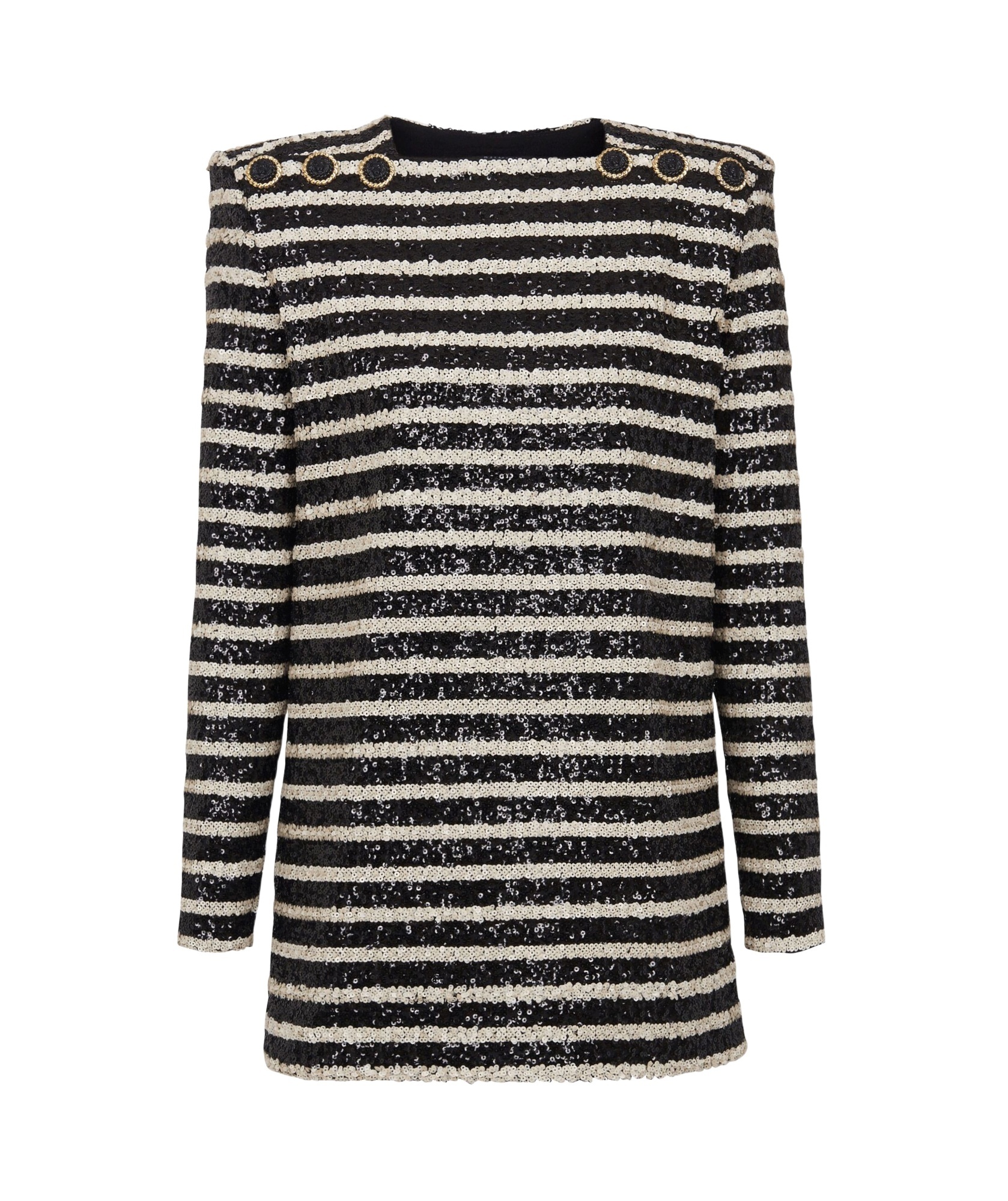 Balmain Stripe Sequin Long Sleeve Minidress In Black