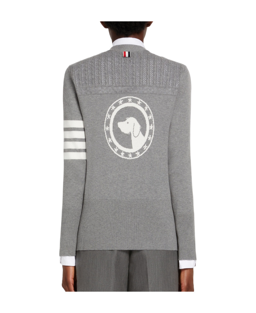 Thom Browne Hector 4-bar Knitted Cotton Cardigan In Gray