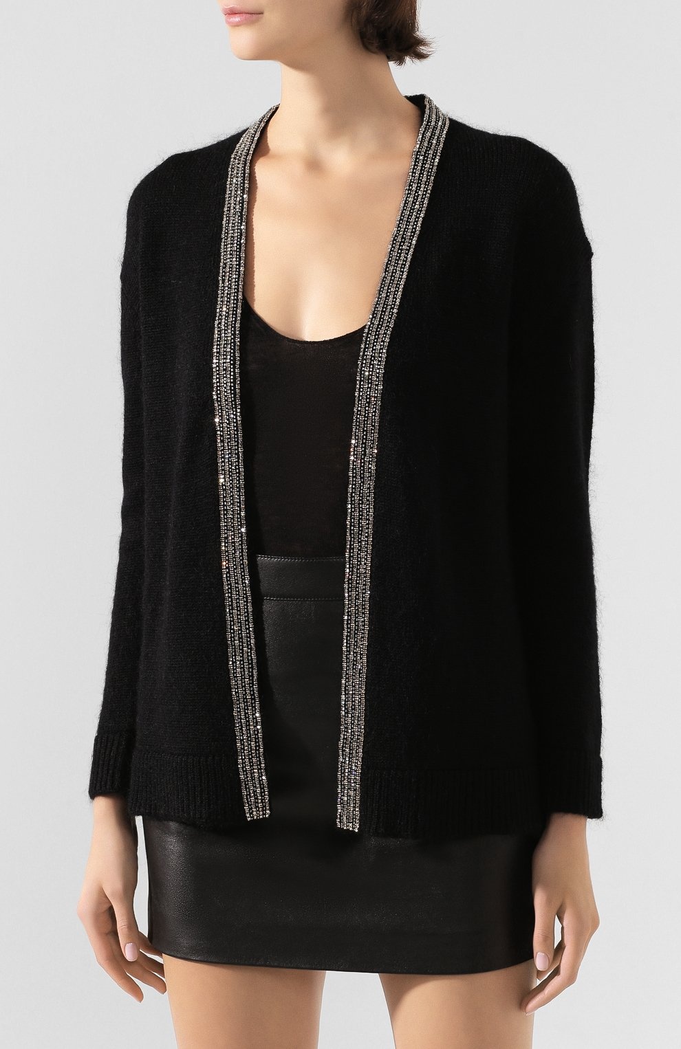 Saint Laurent Bead-embellished Cardigan In Black