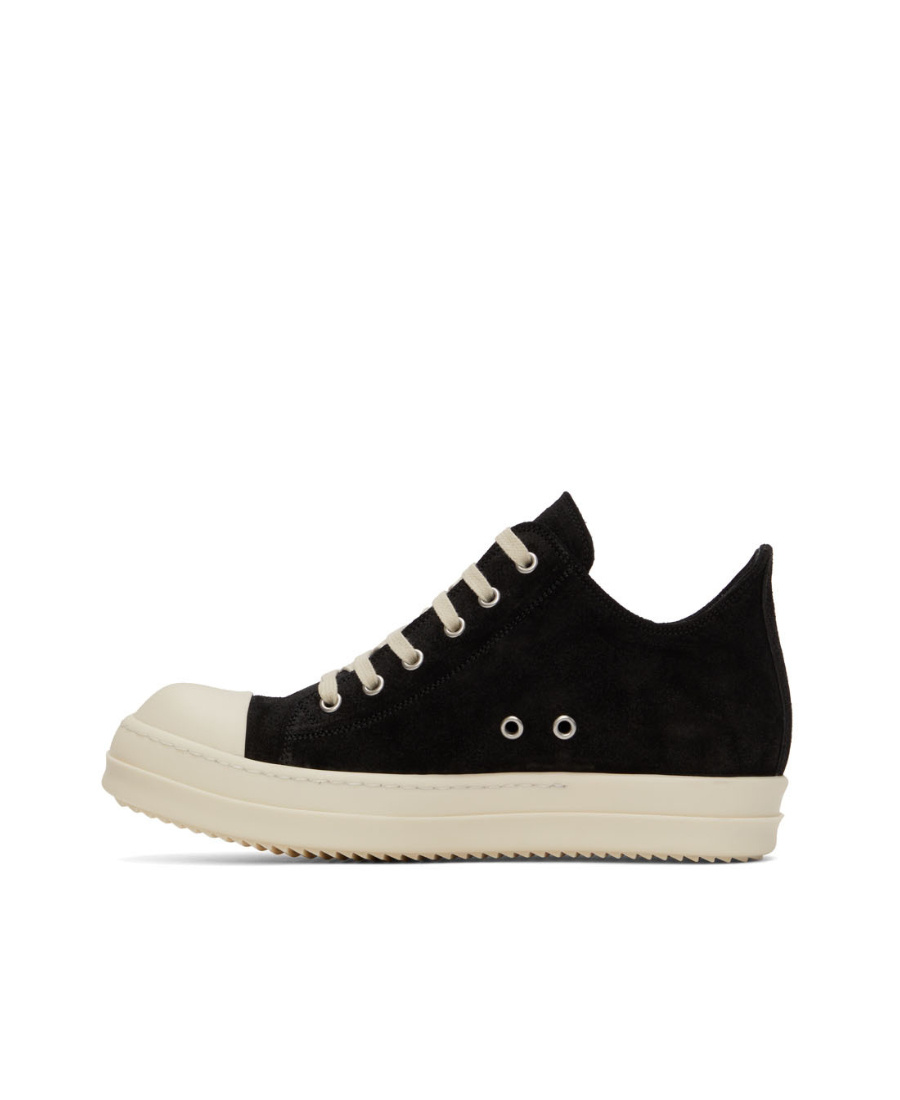 Rick Owens Low-top Round Toe Sneakers With Contrast Sole In Black