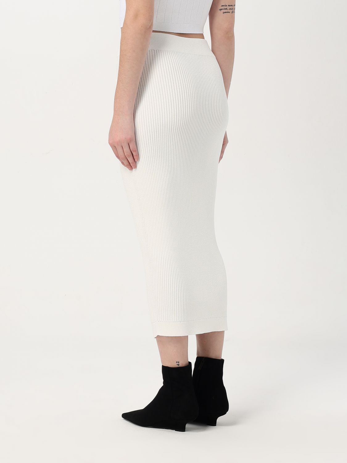 Balmain Ribbed Midi Skirt In White