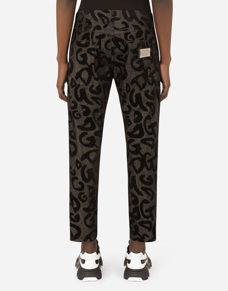 Dolce & Gabbana Flocked-logo Straight-leg Jeans In Black