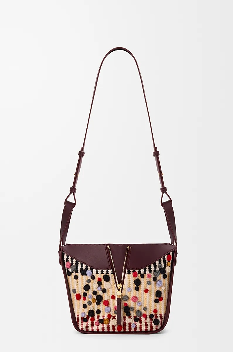 Loewe Embroidered Fabric Hammock Compact Shoulder Bag In Multi