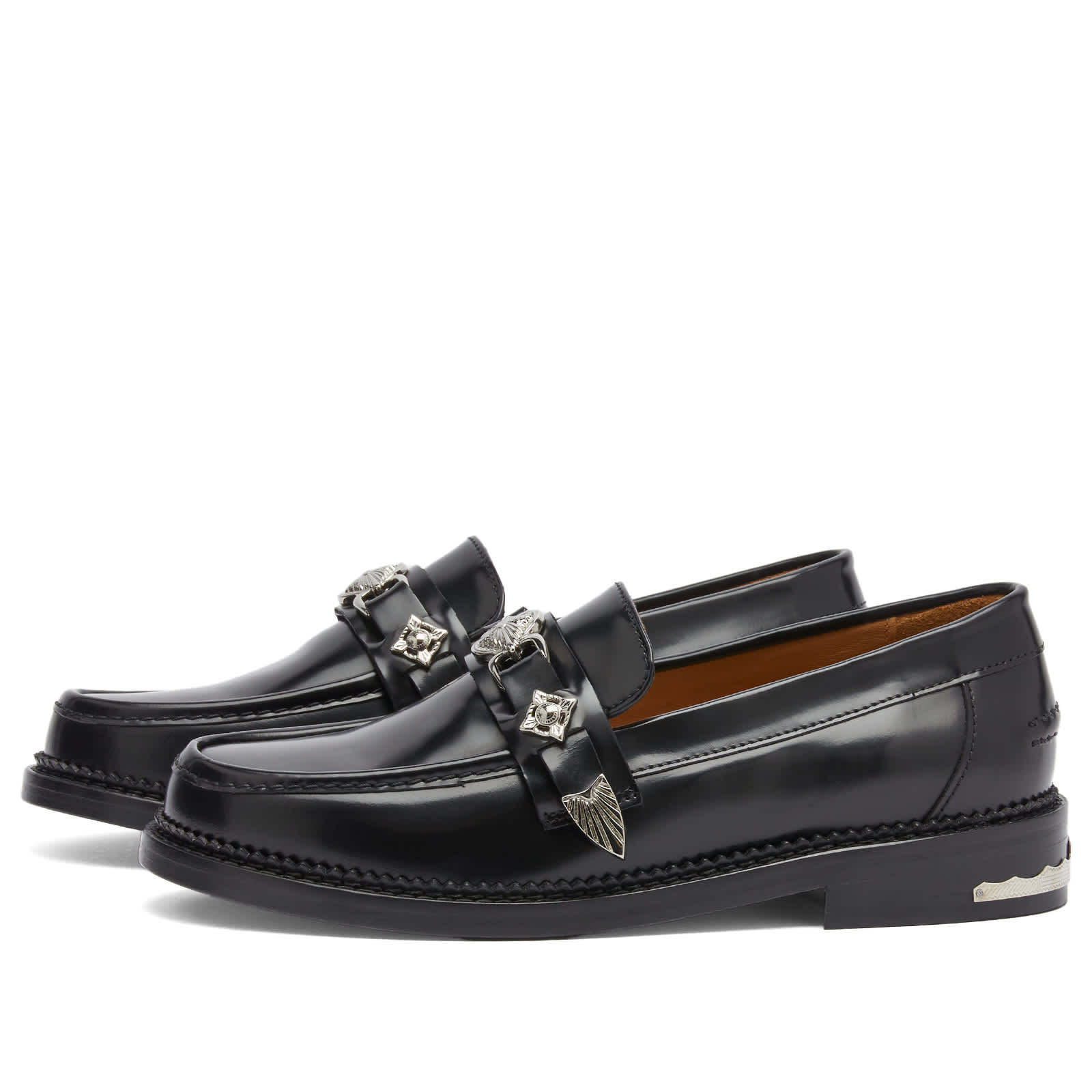 Toga Round-toe Leather Loafers In Black