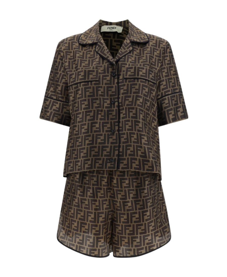 Fendi Ff Pattern Silk Pajama Set In Black