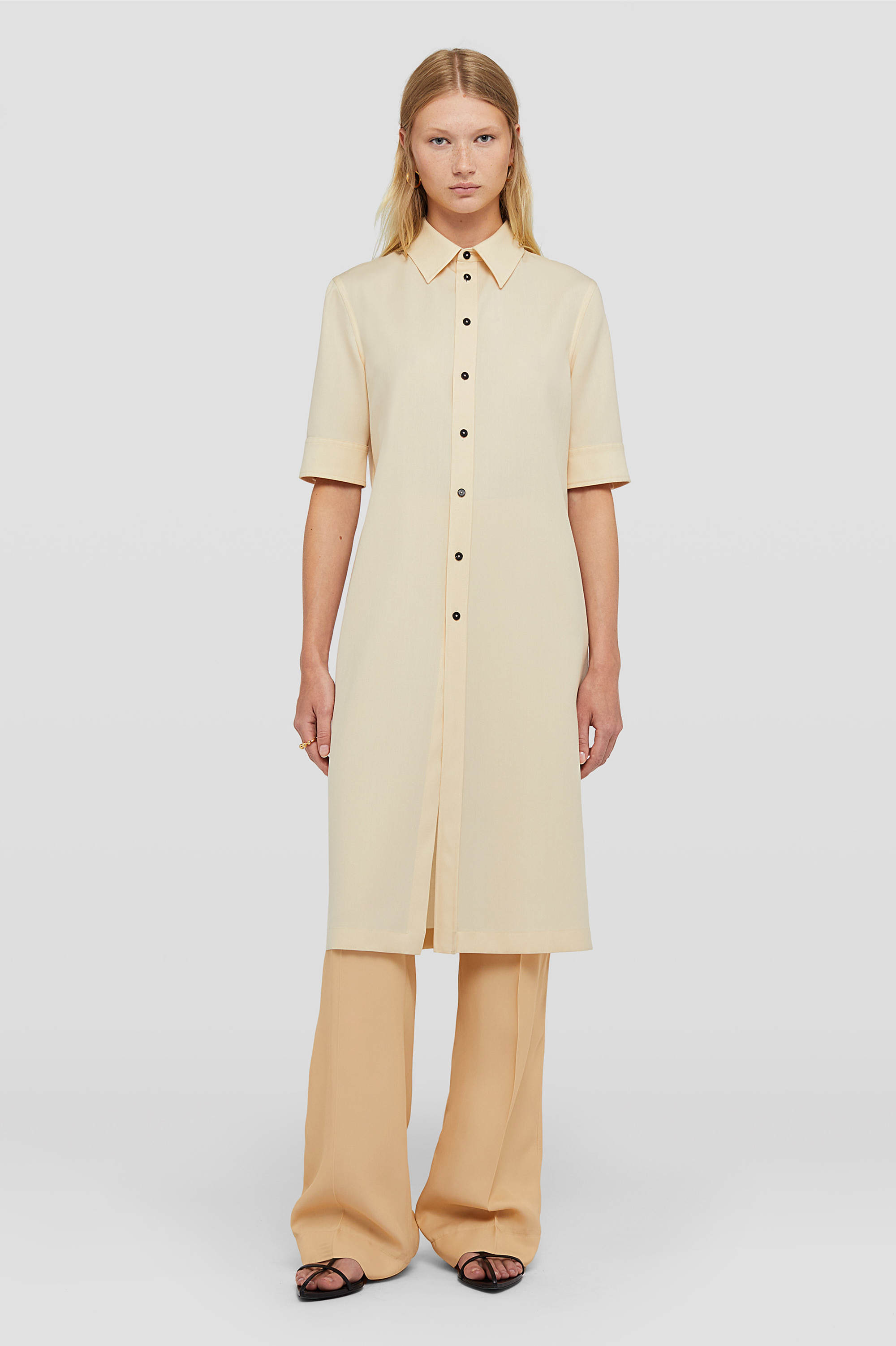 Jil Sander Wool Gabardine Long Shirt In Nude
