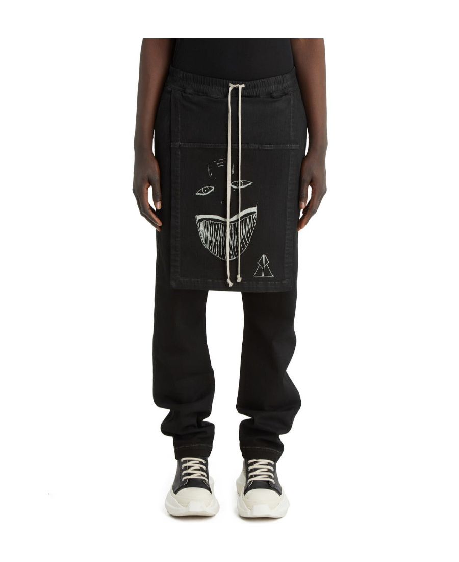 Rick Owens Drkshdw Black Grimace Embroidered Denim Casual Pants In Black