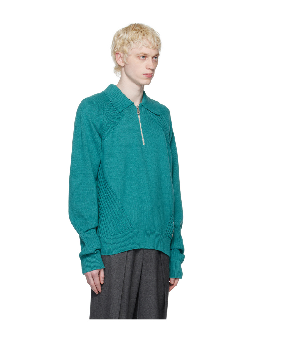 Ader Error Lapel Ribbed Sweater In Green