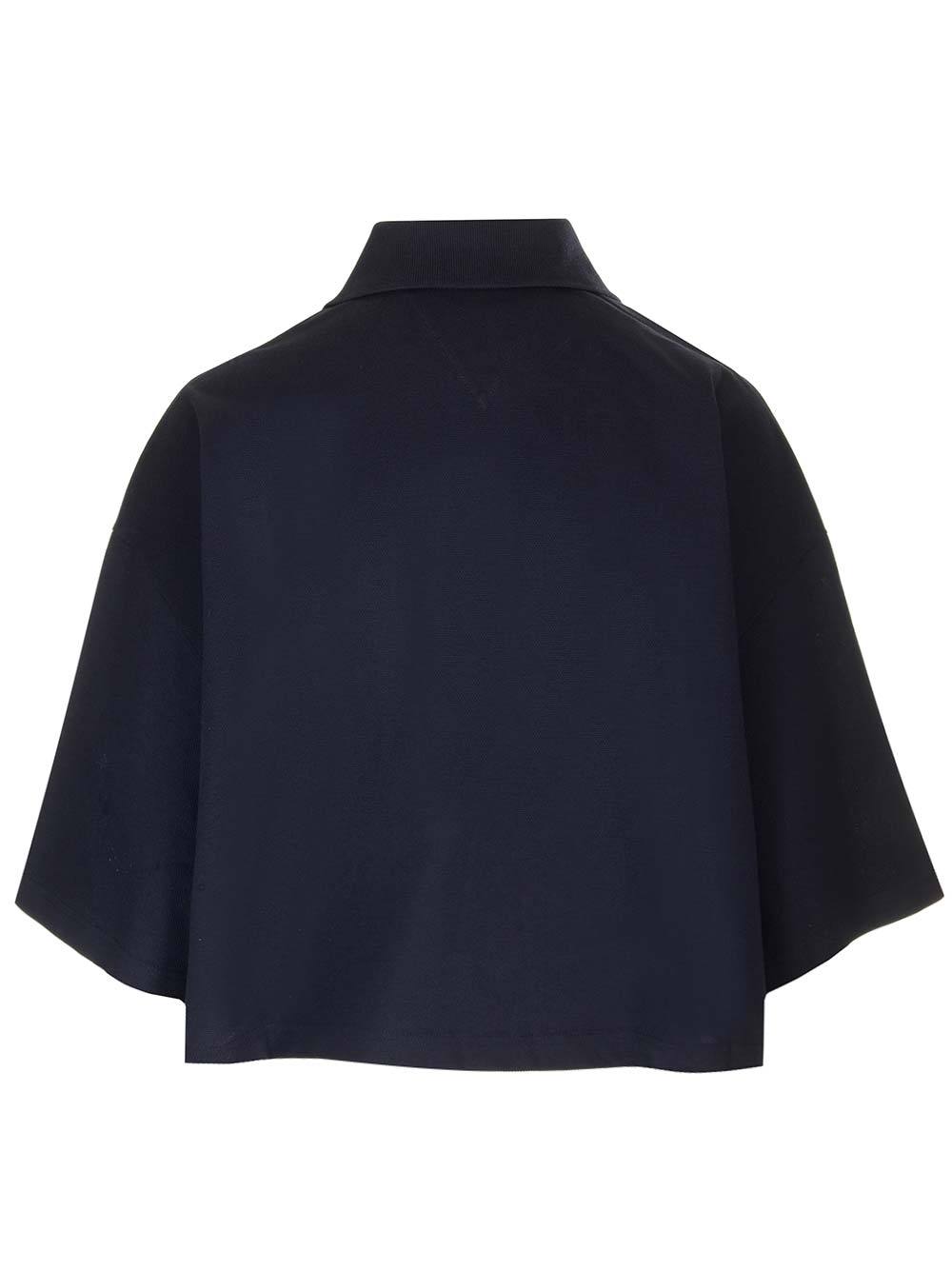 Shop Bottega Veneta Cropped Cotton Piqué Polo In Blue