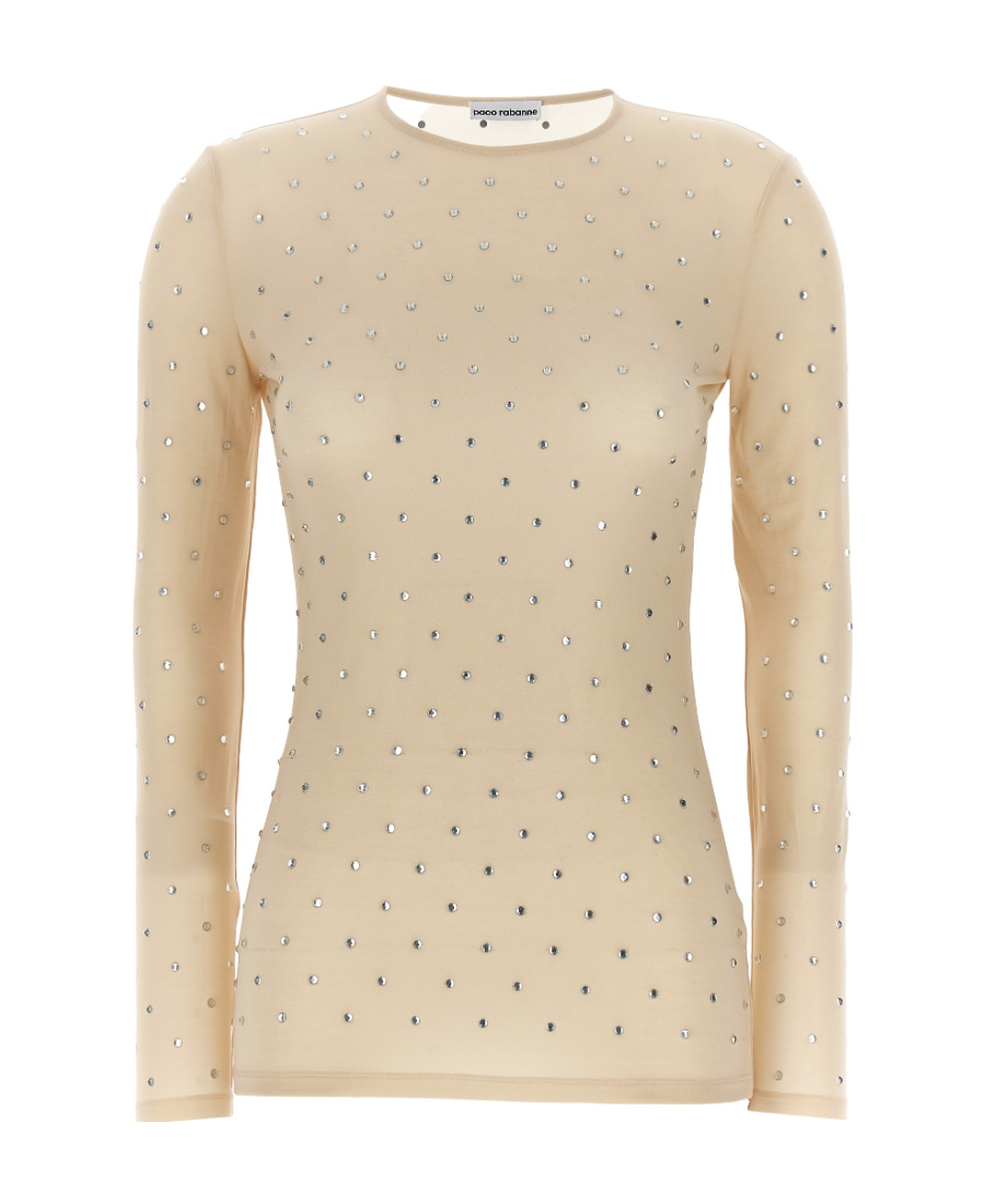 Rabanne Crystal-embellished Semi-sheer Top In Nude