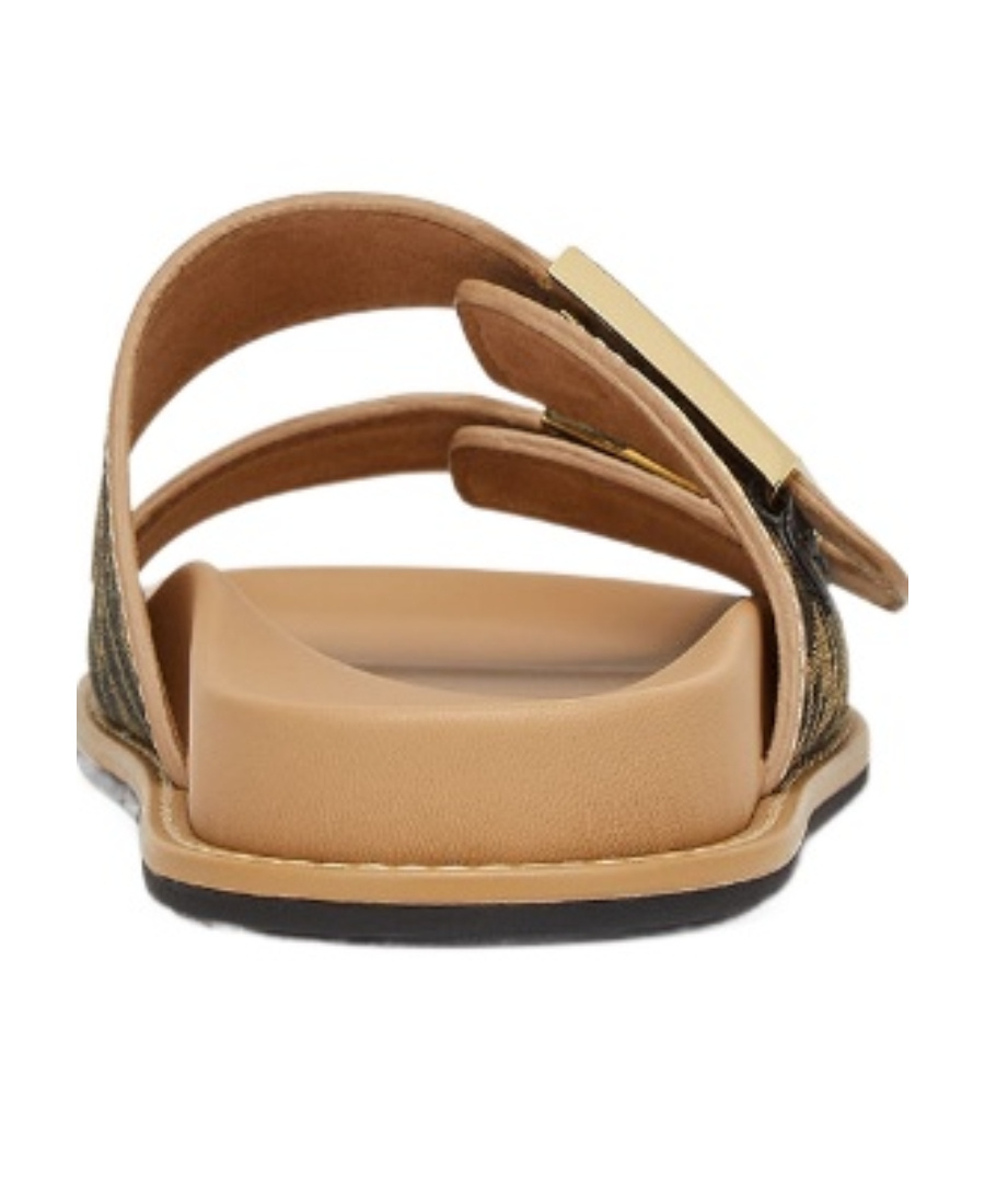 FENDI BROWN FF FABRIC SLIDES