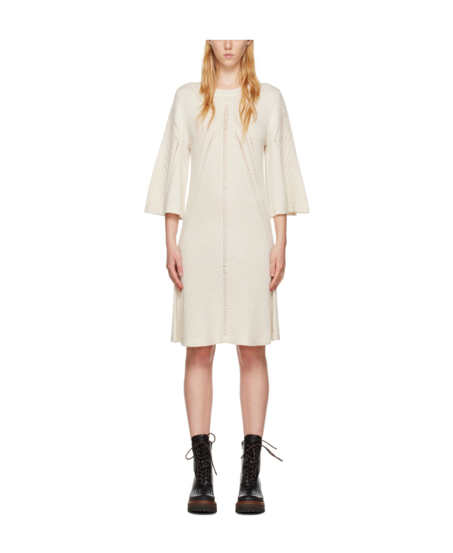 See By Chloé White Three-quarter Sleeve Midi Dress In White