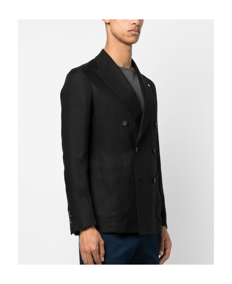 Tagliatore Blazer Doppiopetto In Lino Fiammato In Black