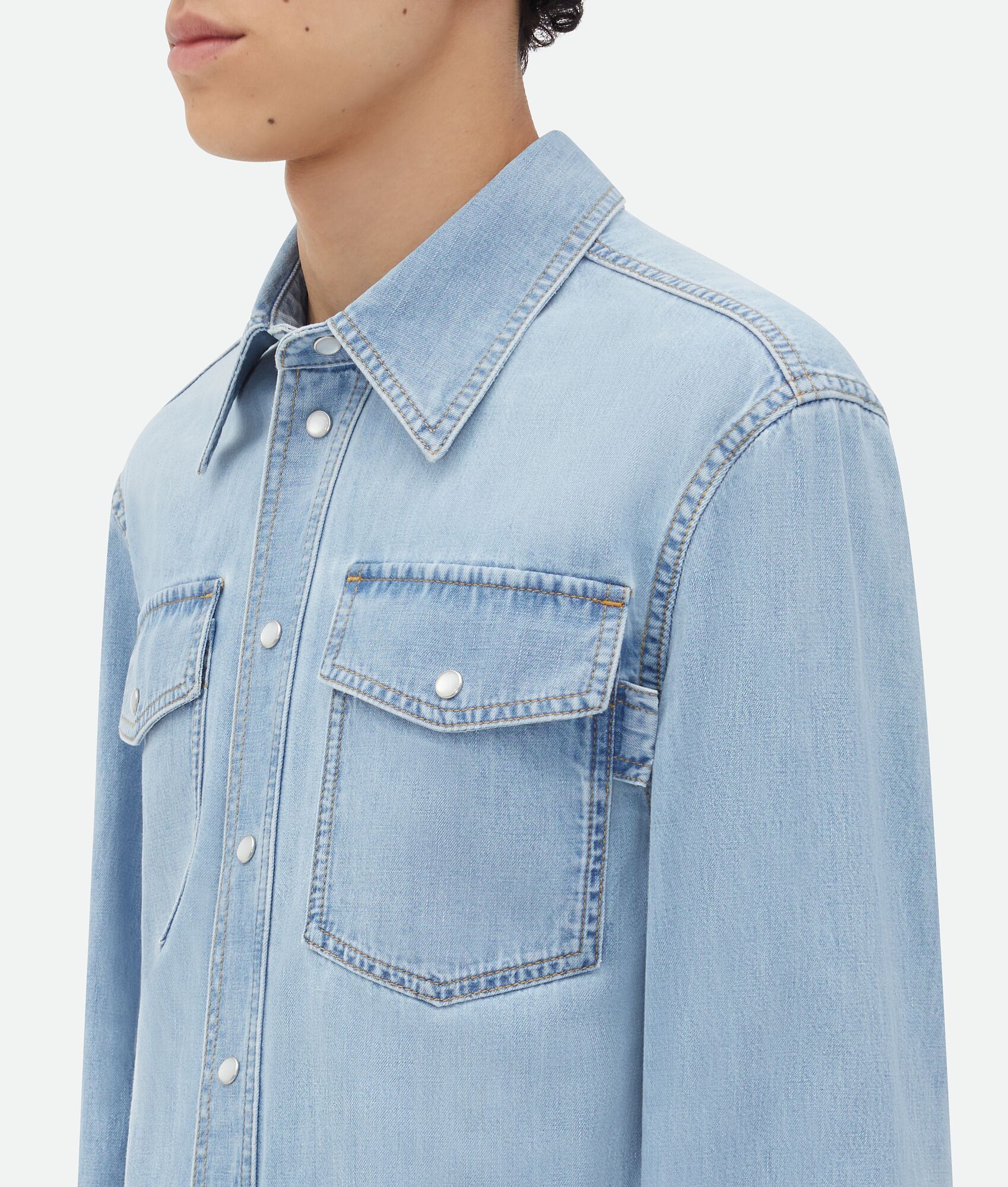 Bottega Veneta Bleached Light Denim Shirt In Blue