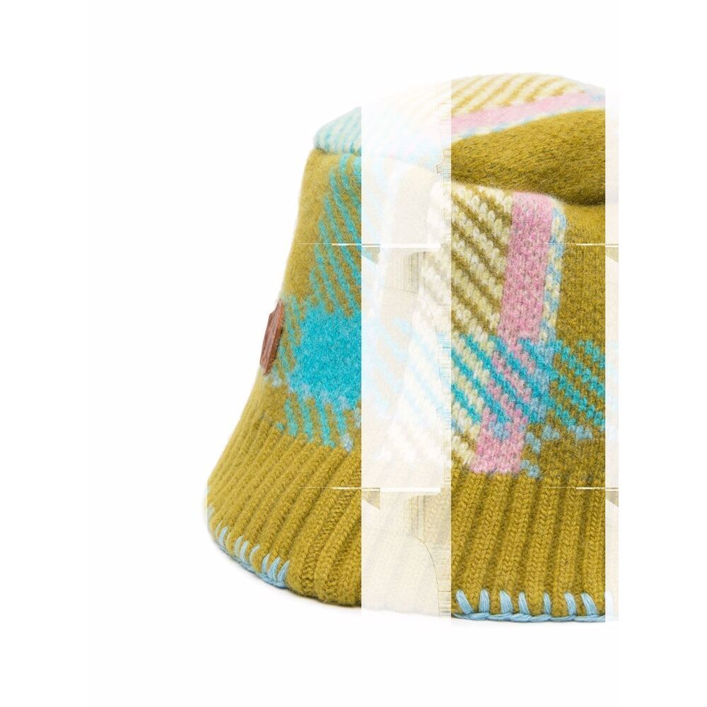 Ader Error Checked Knitted Wool-blend Bucket Hat In Green