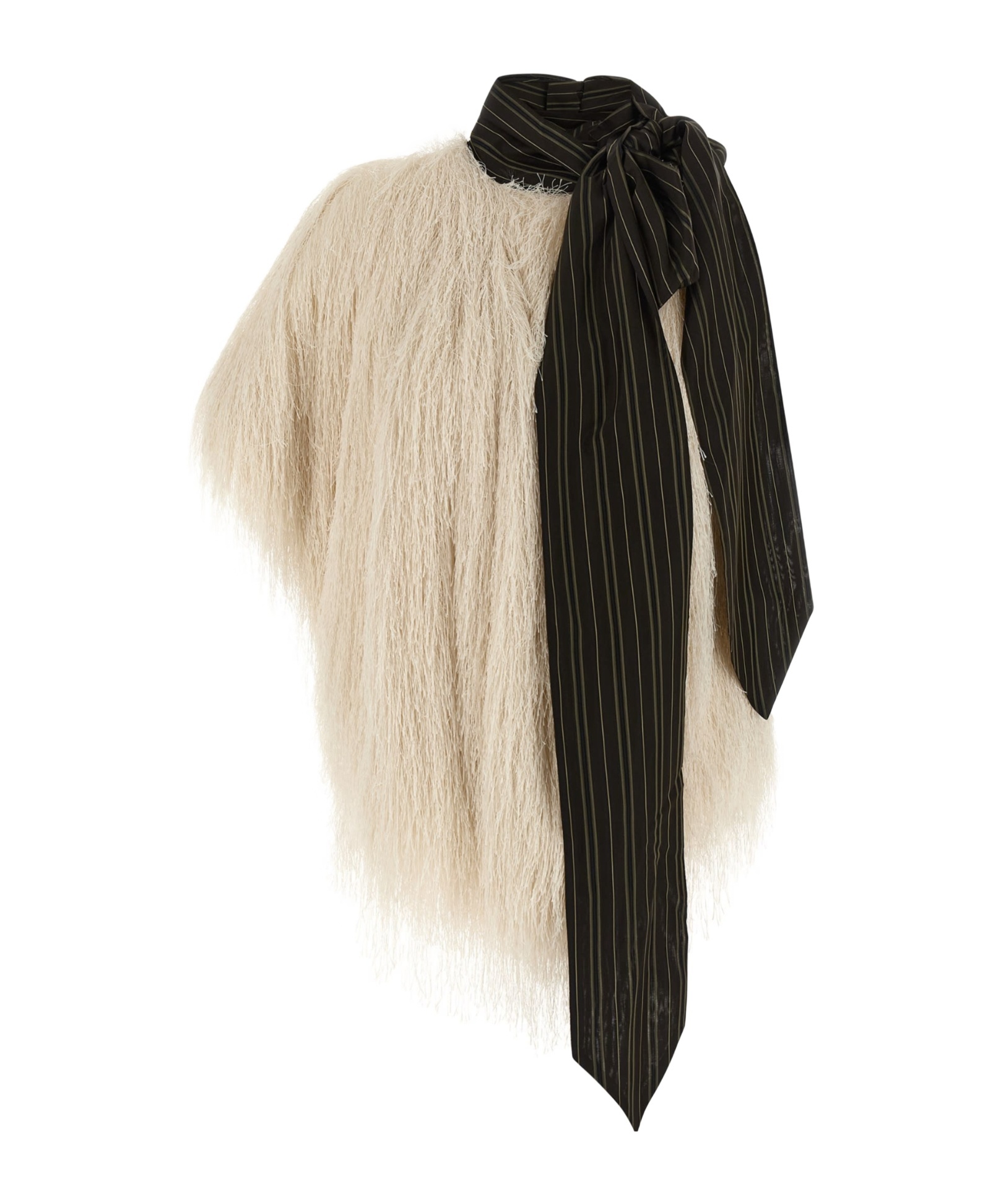 Dries Van Noten Asymmetric Striped Scarf Top Fringe Detailing In White